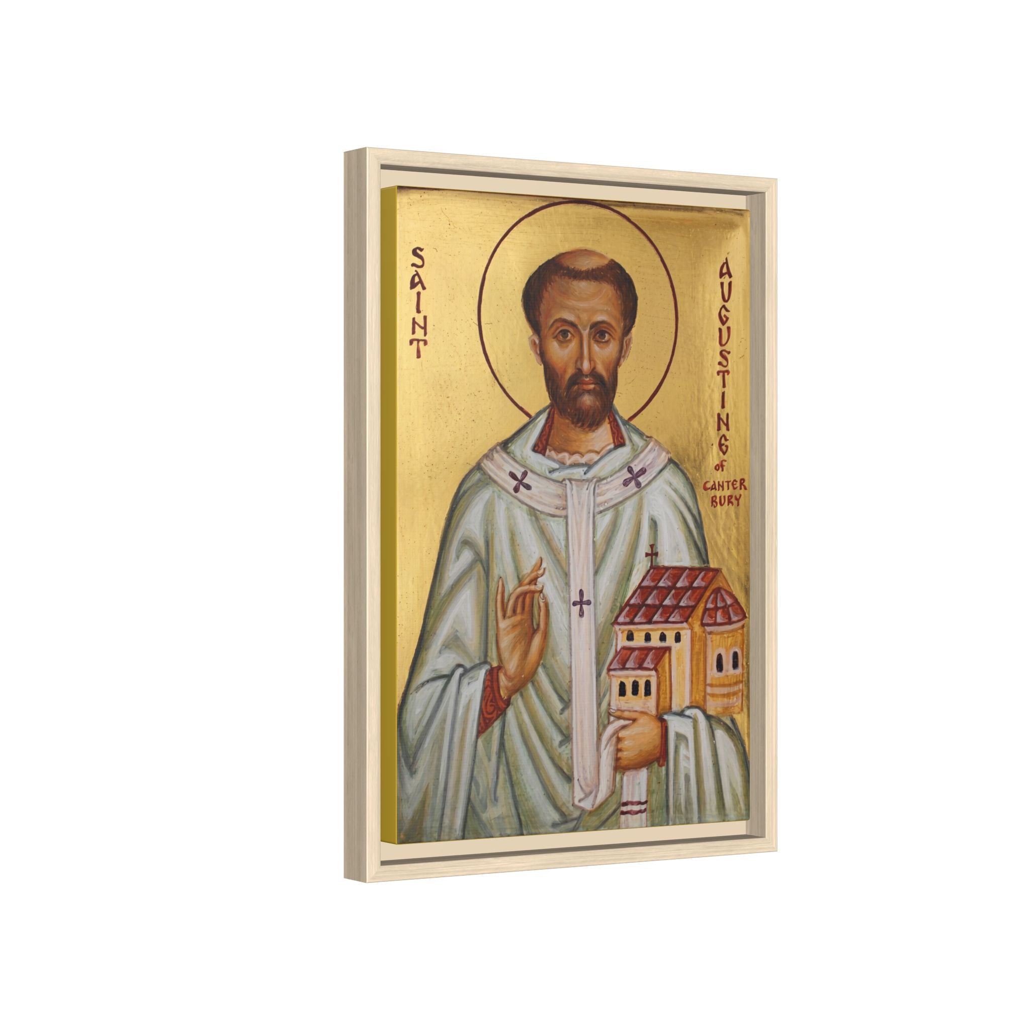 Framed canvas icon of Saint Augustine of Canterbury, traditional Orthodox Christian artwork