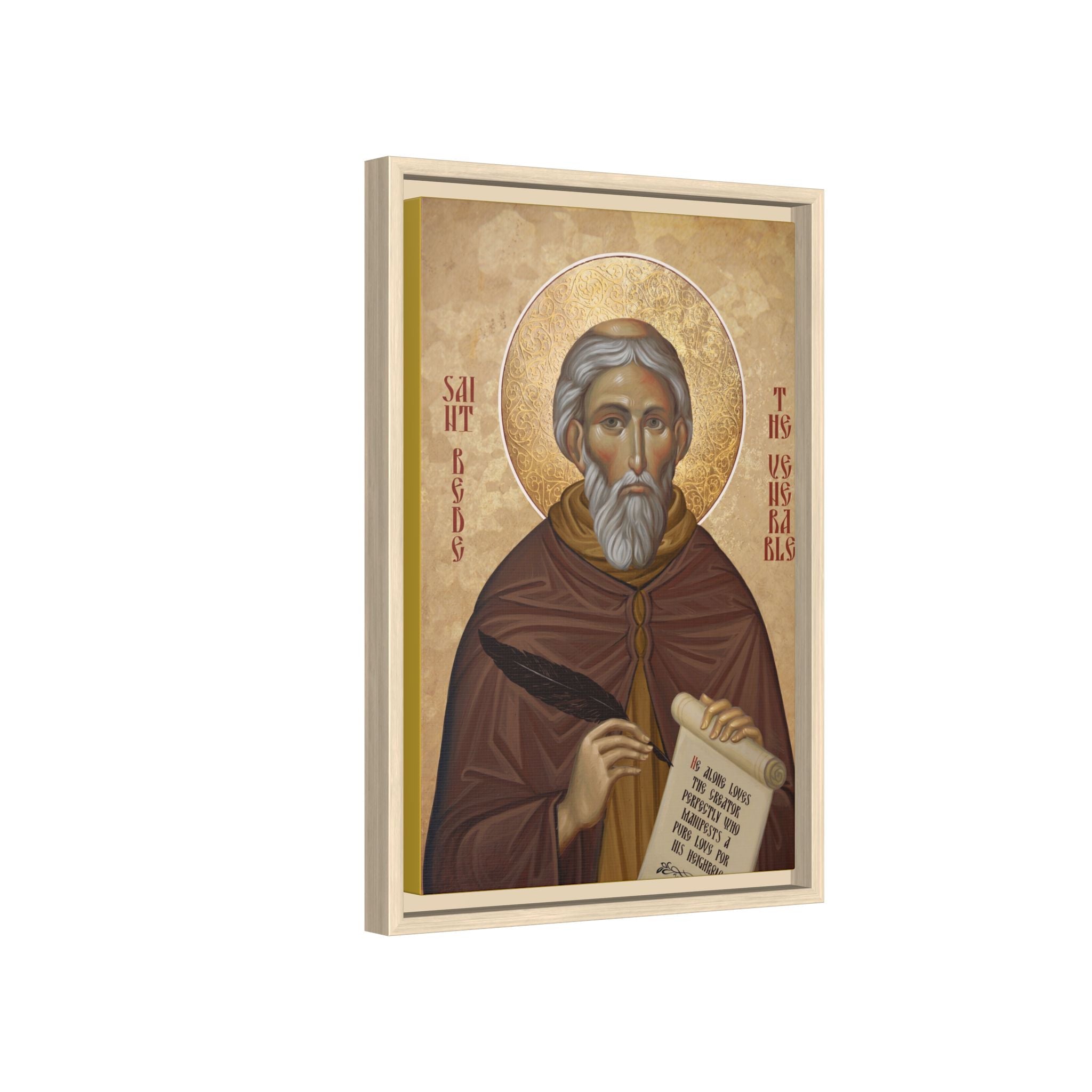 Framed canvas icon of Saint Bede the Venerable, traditional Orthodox Christian artwork