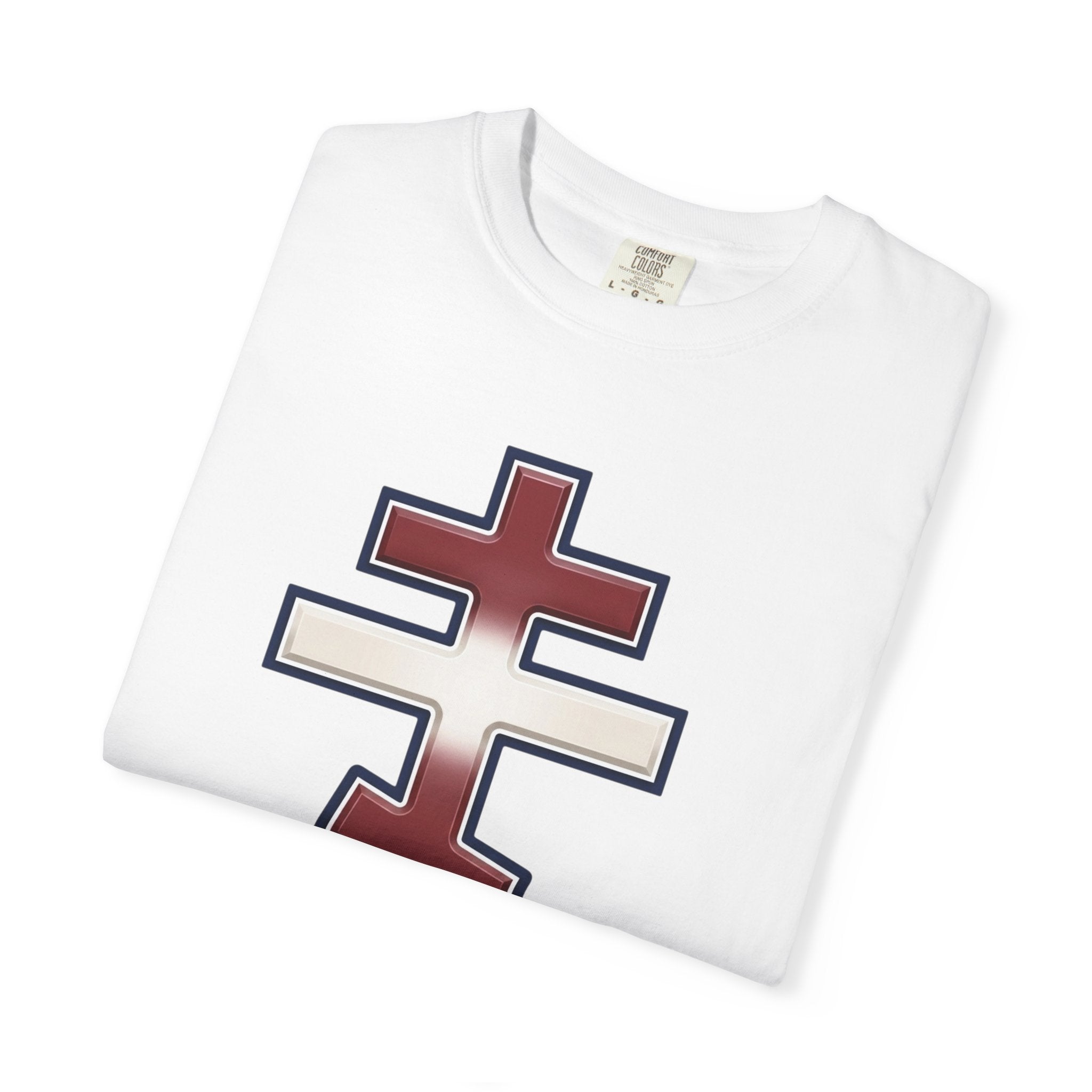 Latvian Orthodox Cross design on a heavyweight garment-dyed t-shirt