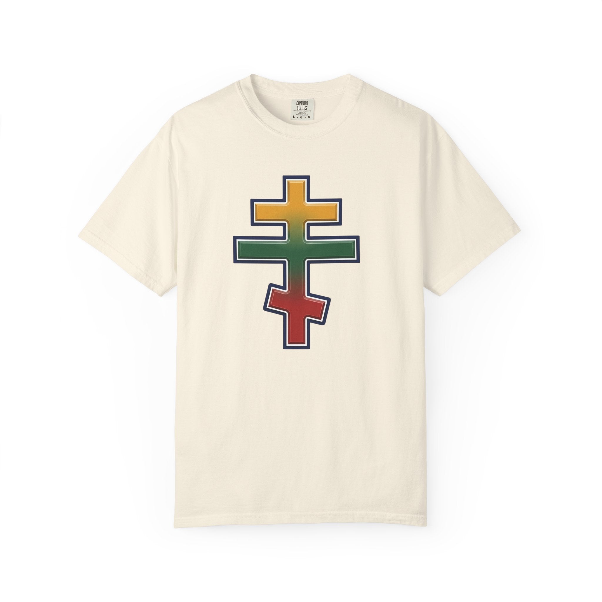 Lithuanian Orthodox Cross design on a heavyweight garment-dyed t-shirt