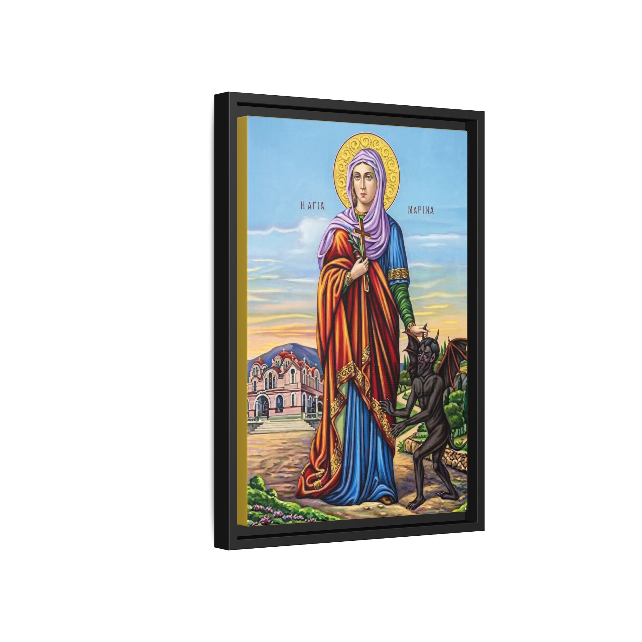 Framed canvas icon of Saint Marina the Great Martyr, traditional Orthodox Christian artwork