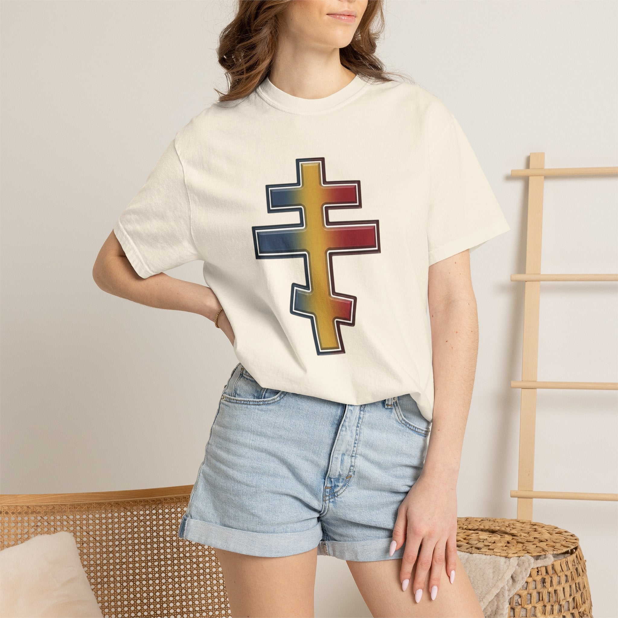 Moldovan Orthodox Cross design on a heavyweight garment-dyed t-shirt