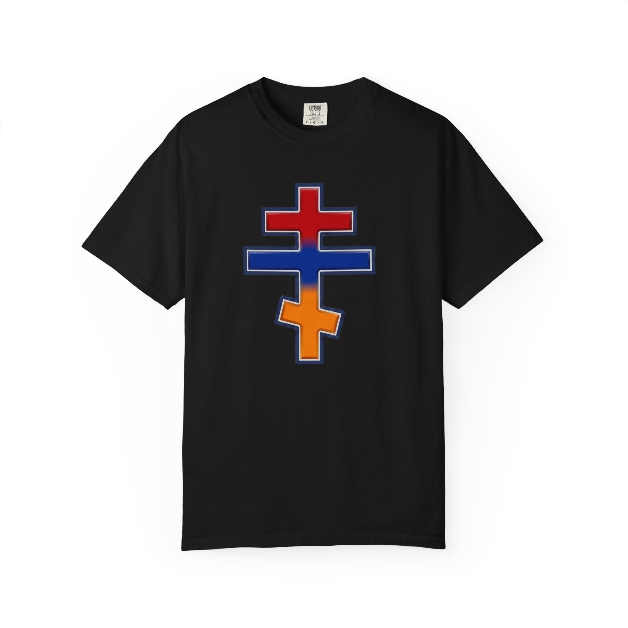 Armenian Orthodox Cross design on a heavyweight garment-dyed t-shirt