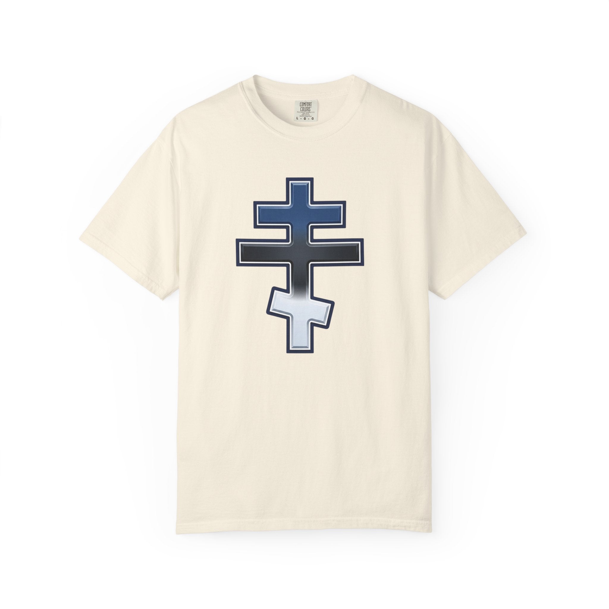 Estonian Orthodox Cross design on a heavyweight garment-dyed t-shirt