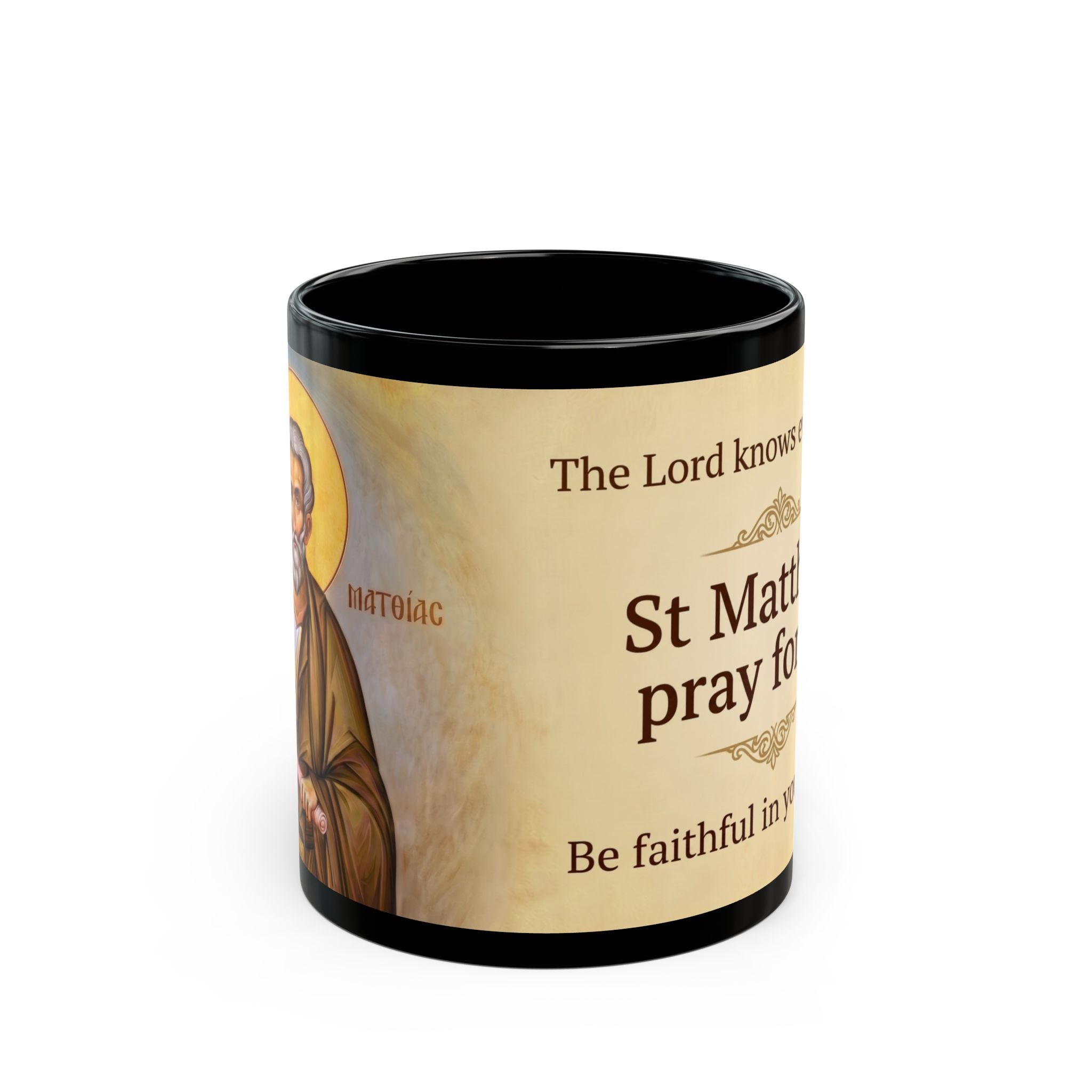 Saint Matthias the Apostle Orthodox Christian Black Coffee Mug — Orthodox Christian Mug