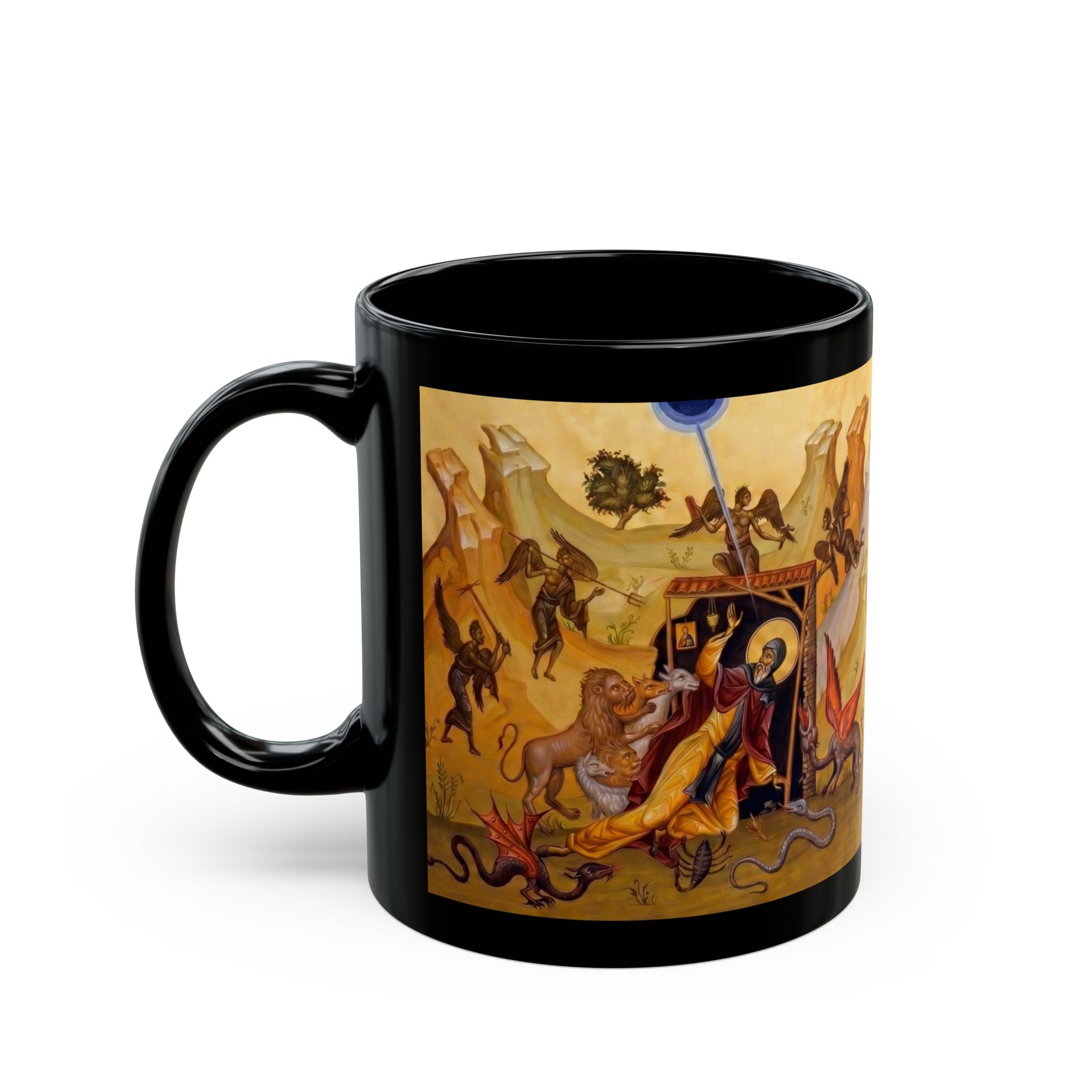 Saint Anthony the Great Orthodox Christian Black Coffee Mug — Orthodox Christian Gift