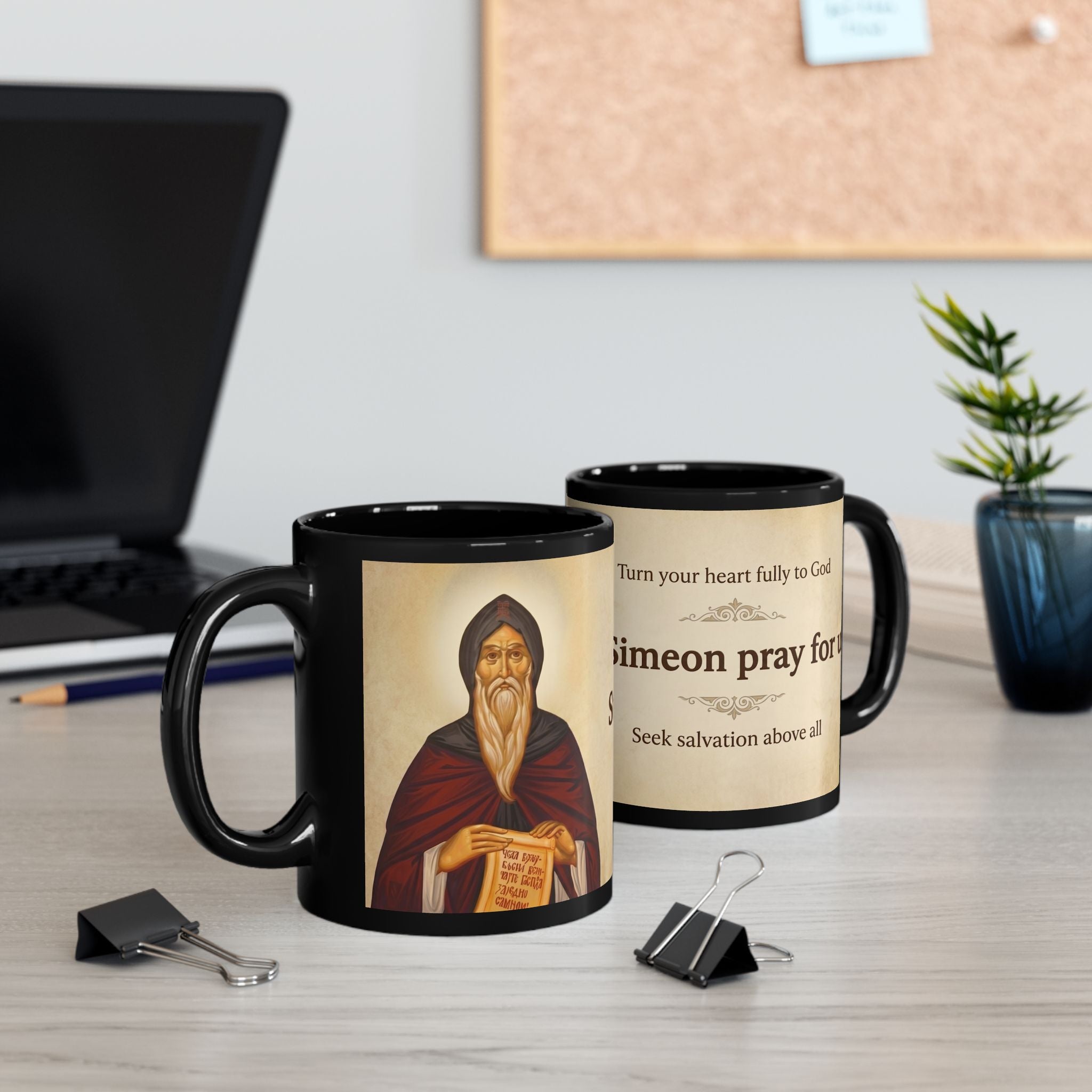 Saint Simeon the Myrrh-Streaming Orthodox Christian Black Coffee Mug — Christian Gift Idea