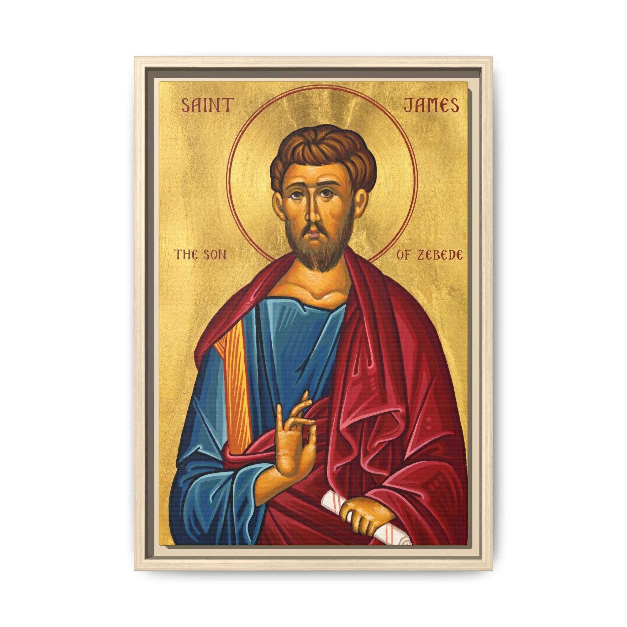 Framed canvas icon of Saint James Son of Zebedee, traditional Orthodox Christian artwork