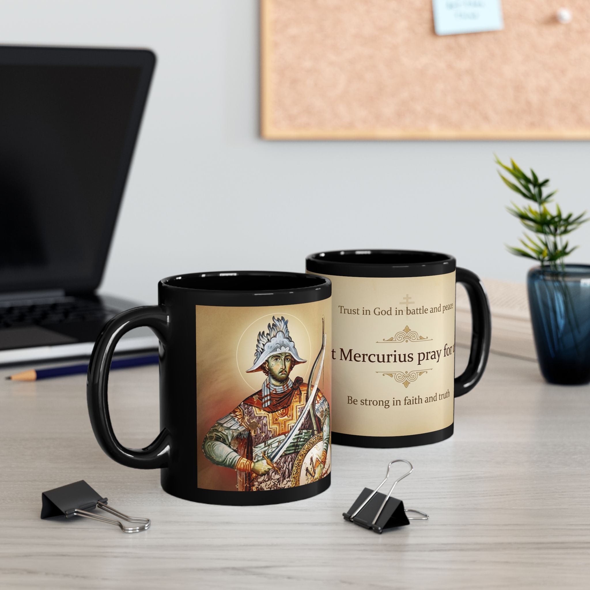 Saint Mercurius Orthodox Christian Black Coffee Mug — Christian Gift Idea