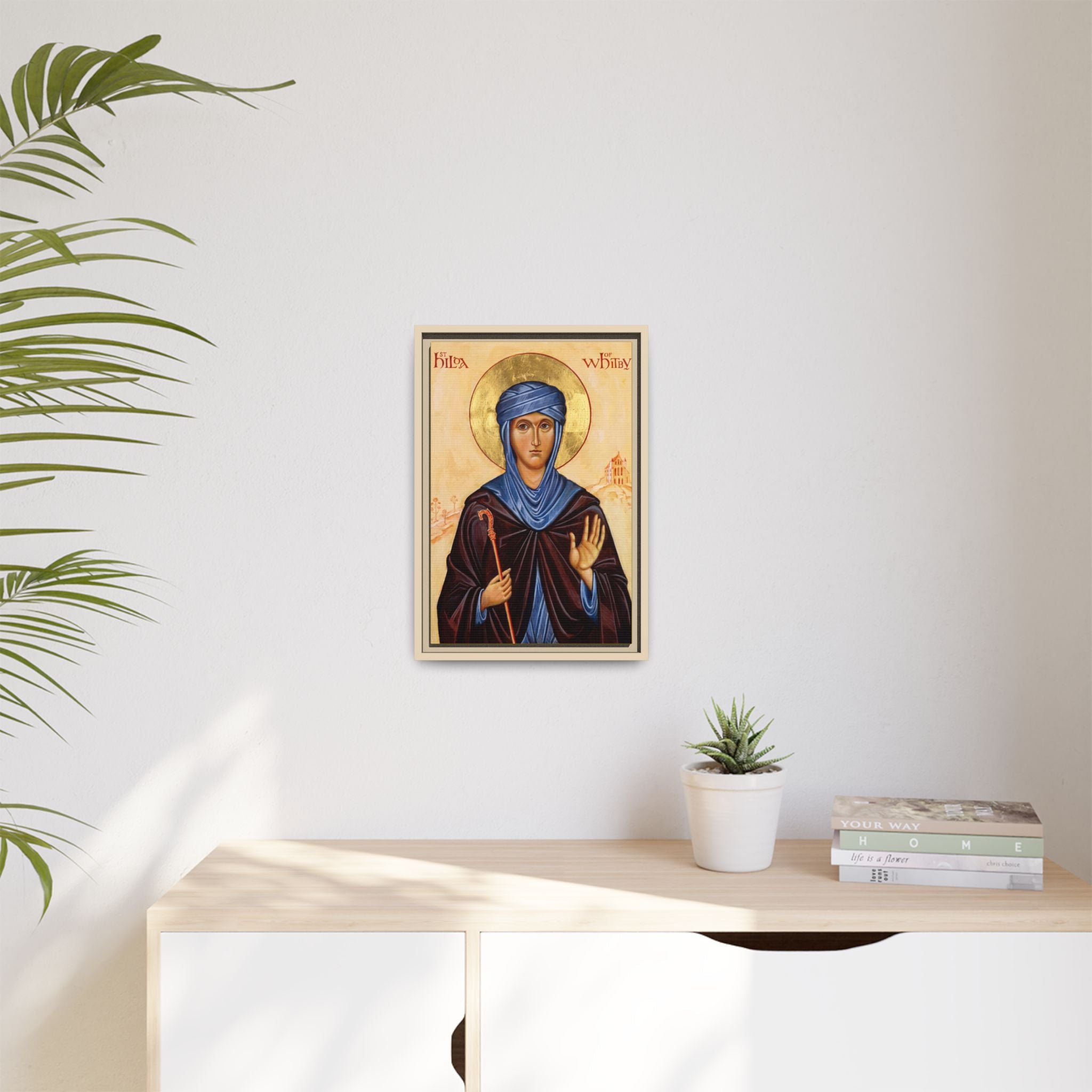 Framed canvas icon of Saint Hilda of Whitby, traditional Orthodox Christian artwork