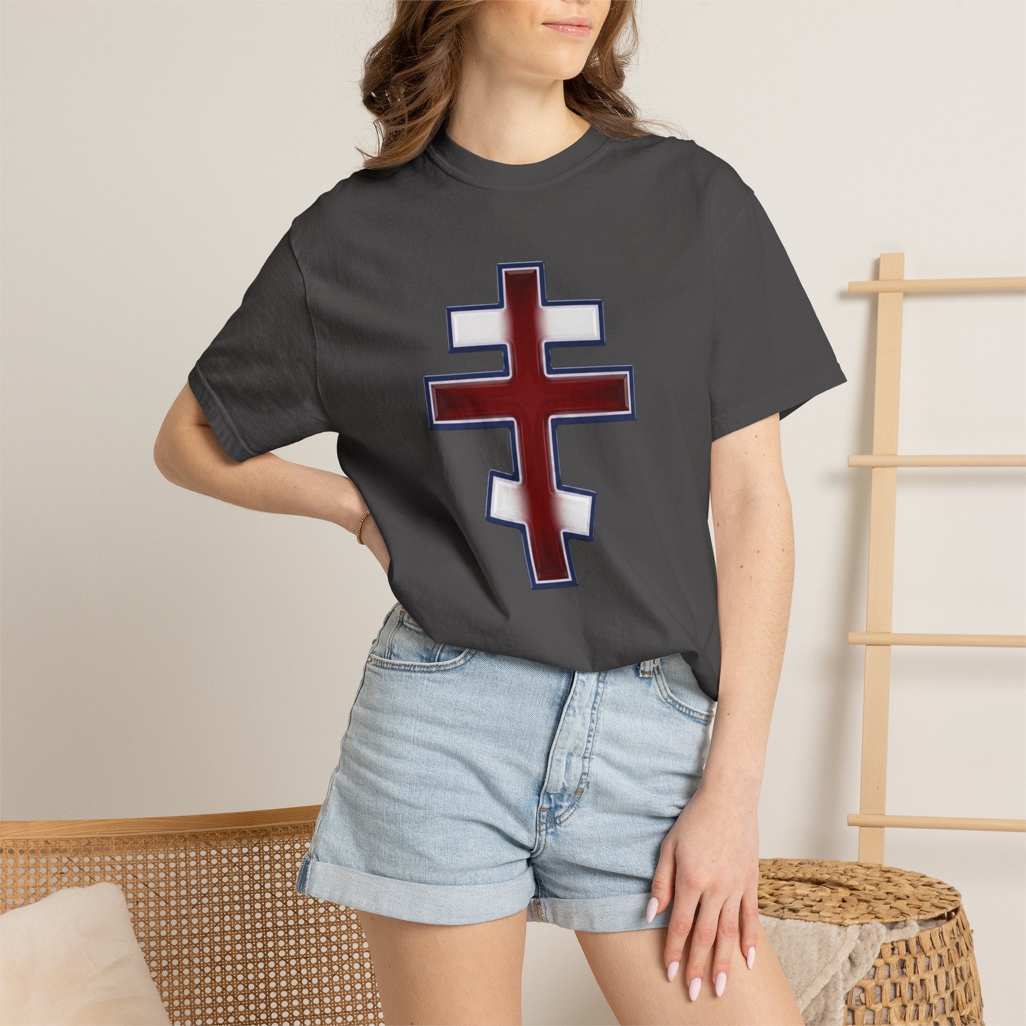 United Kingdom Orthodox Cross design on a heavyweight garment-dyed t-shirt