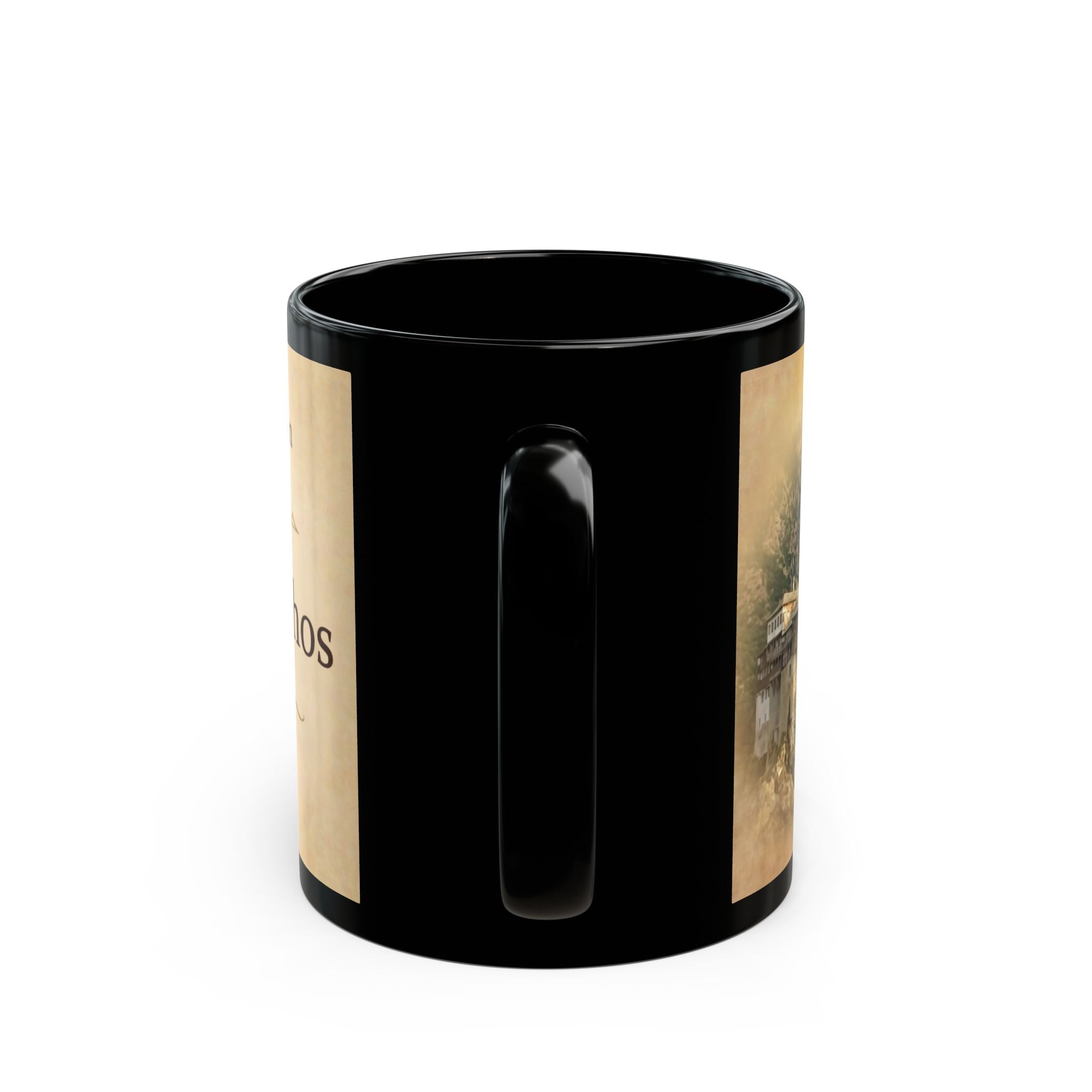 Mount Athos Monastery Orthodox Christian Black Coffee Mug — Orthodox Faith Gift