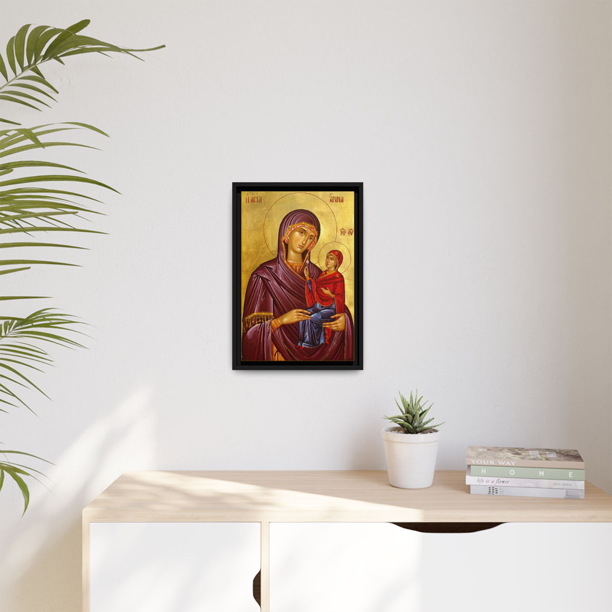 Framed canvas icon of Saint Anna Mother of the Most Holy Theotokos, traditional Orthodox Christian artwork