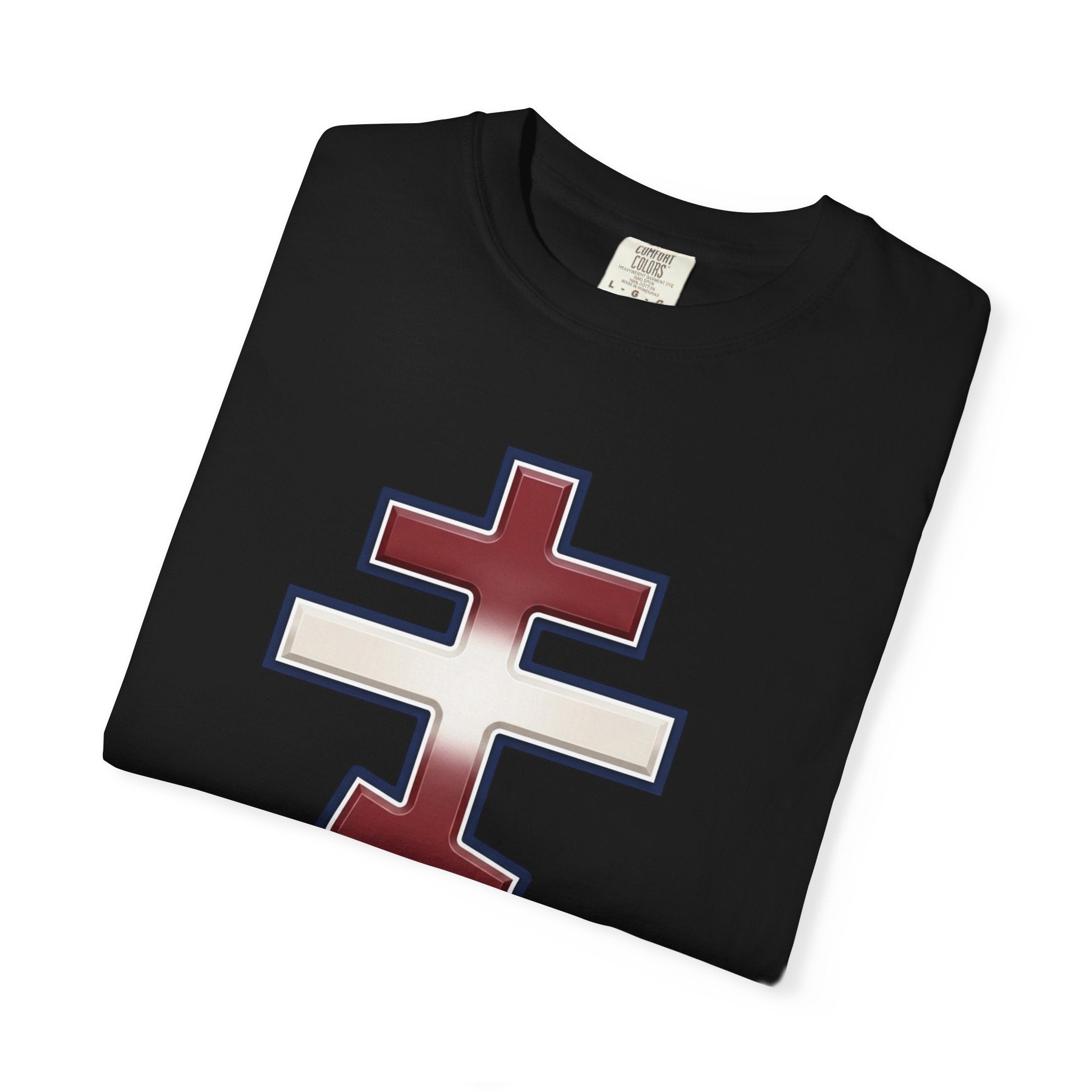 Latvian Orthodox Cross design on a heavyweight garment-dyed t-shirt