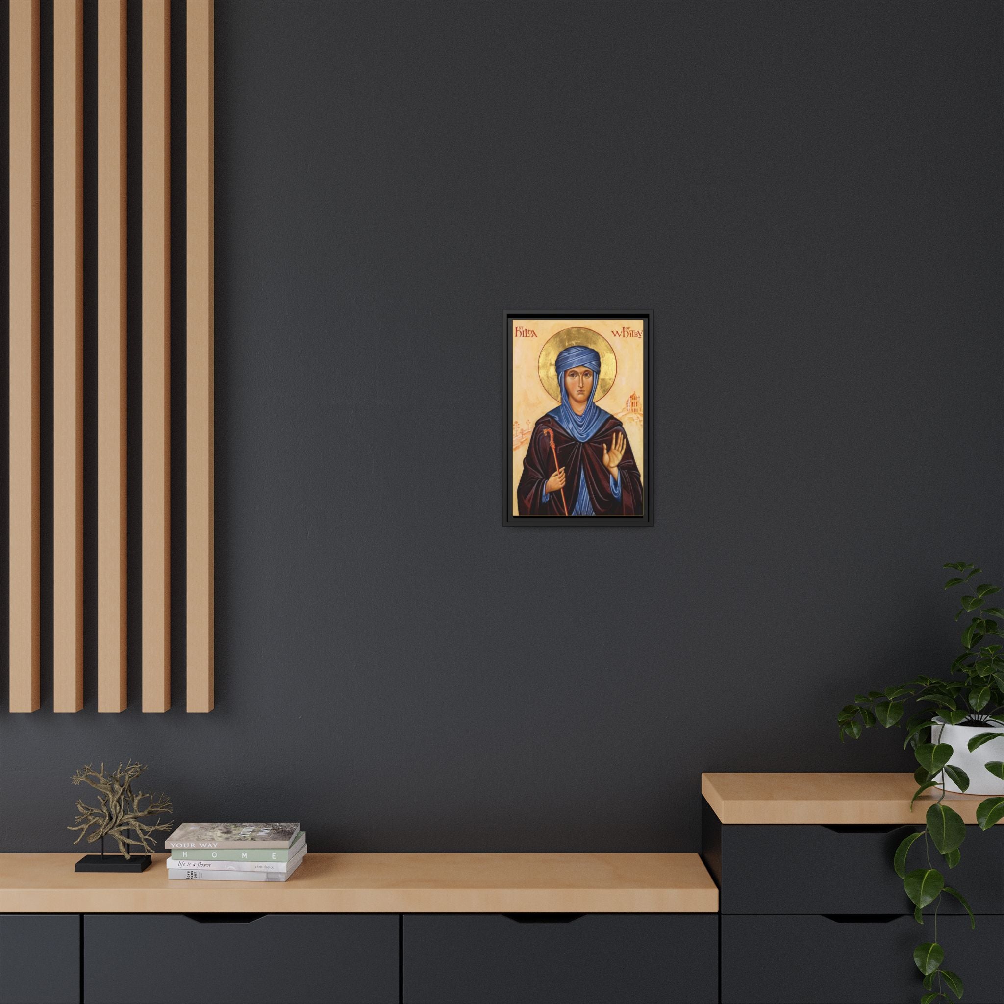 Framed canvas icon of Saint Hilda of Whitby, traditional Orthodox Christian artwork