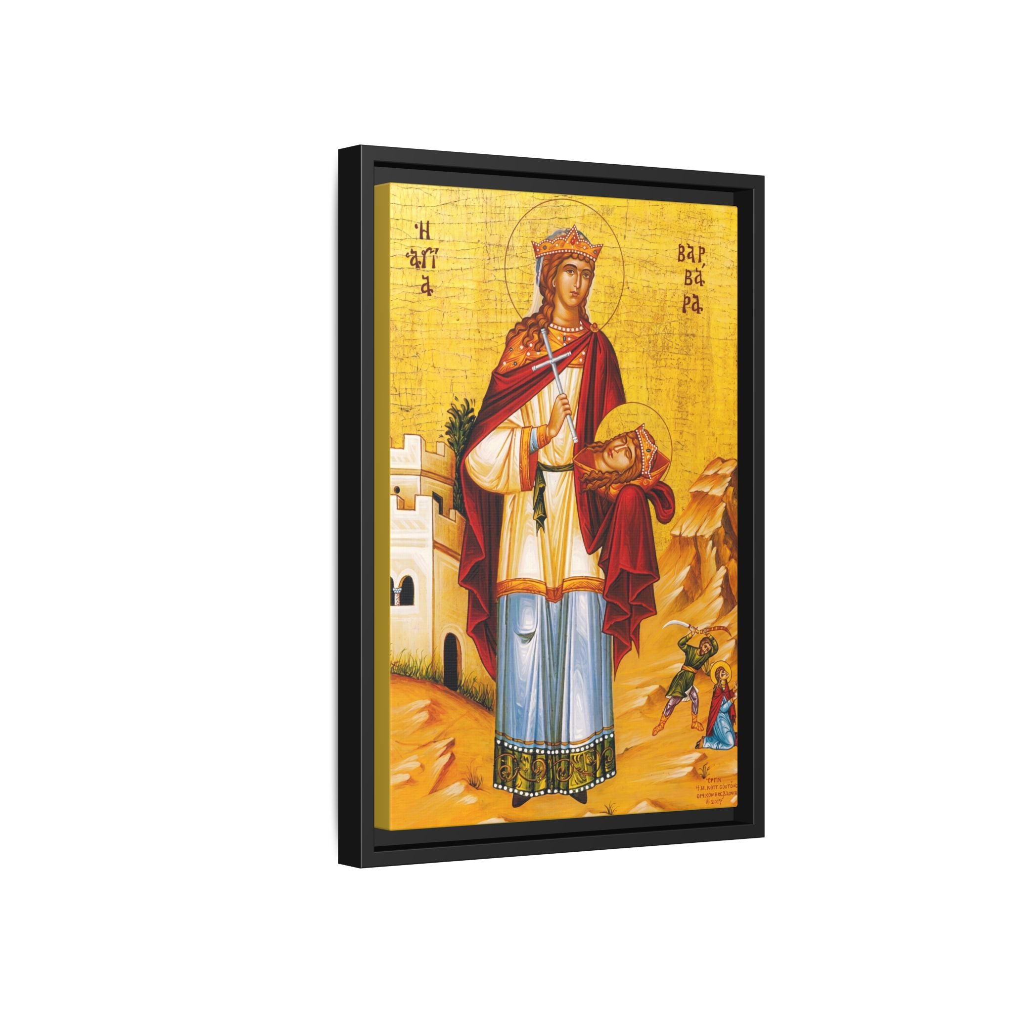 Framed canvas icon of Saint Barbara the Great Martyr, traditional Orthodox Christian artwork