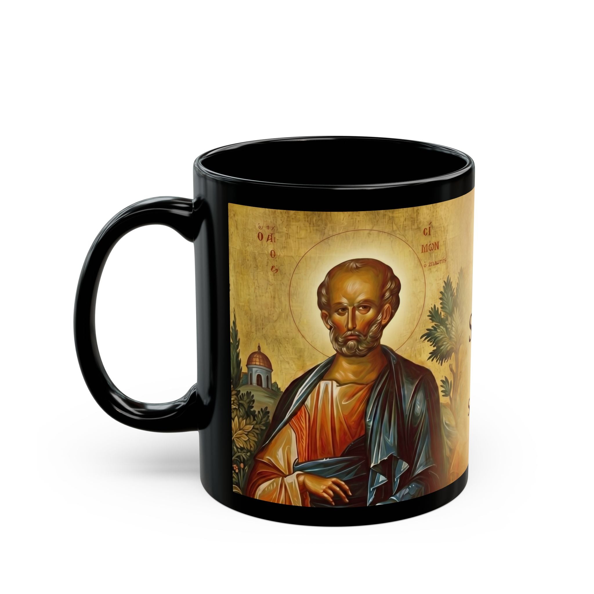 Saint Simon the Zealot Orthodox Christian Black Coffee Mug — Orthodox Christian Gift