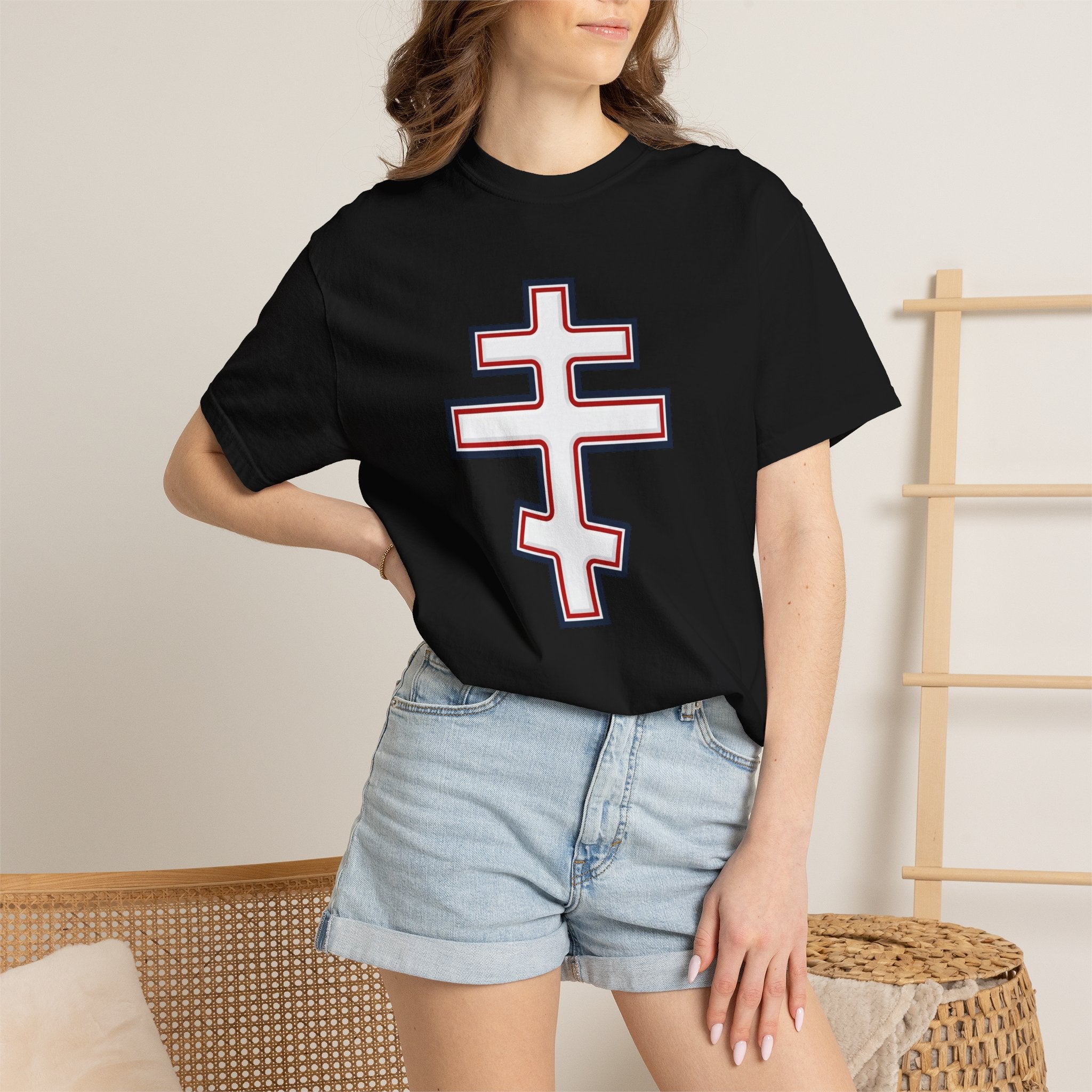 Georgian Orthodox Cross design on a heavyweight garment-dyed t-shirt