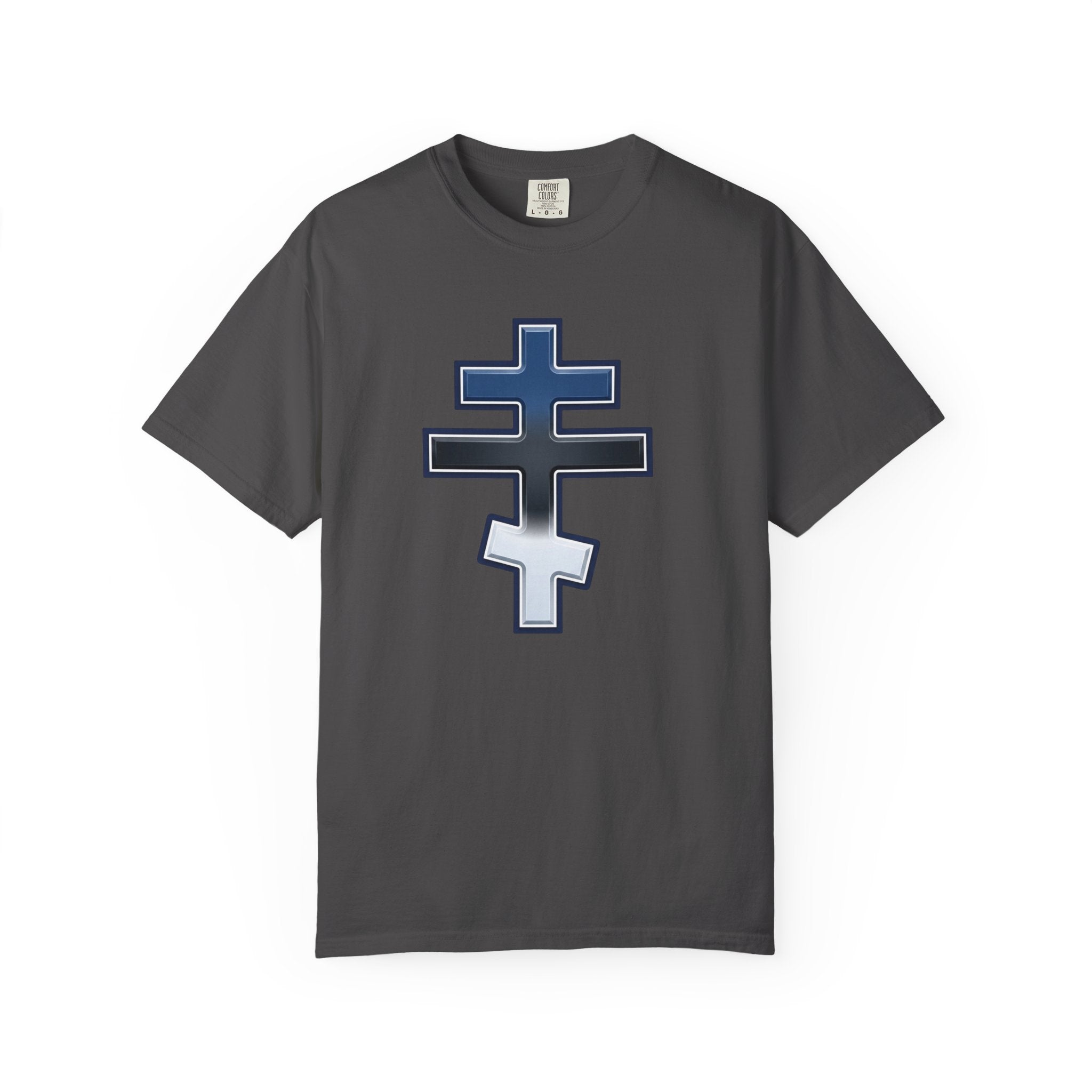 Estonian Orthodox Cross design on a heavyweight garment-dyed t-shirt