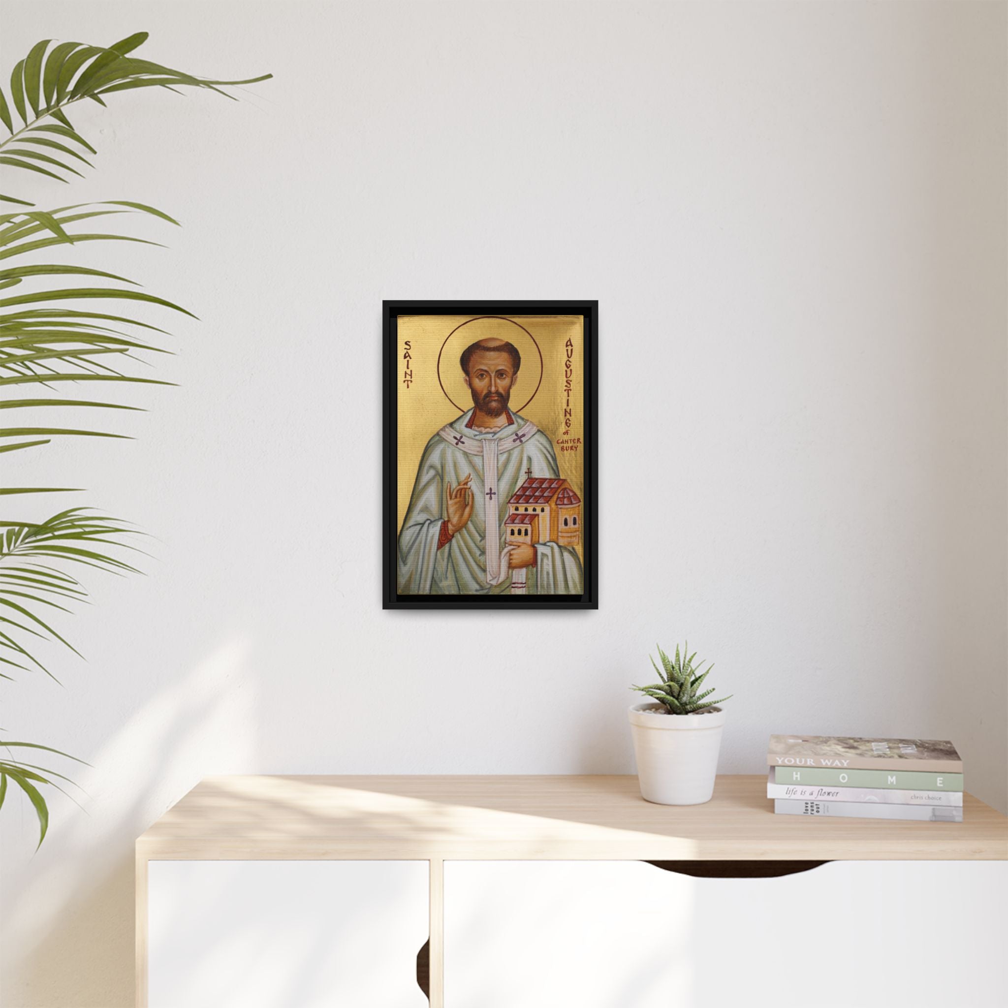Framed canvas icon of Saint Augustine of Canterbury, traditional Orthodox Christian artwork