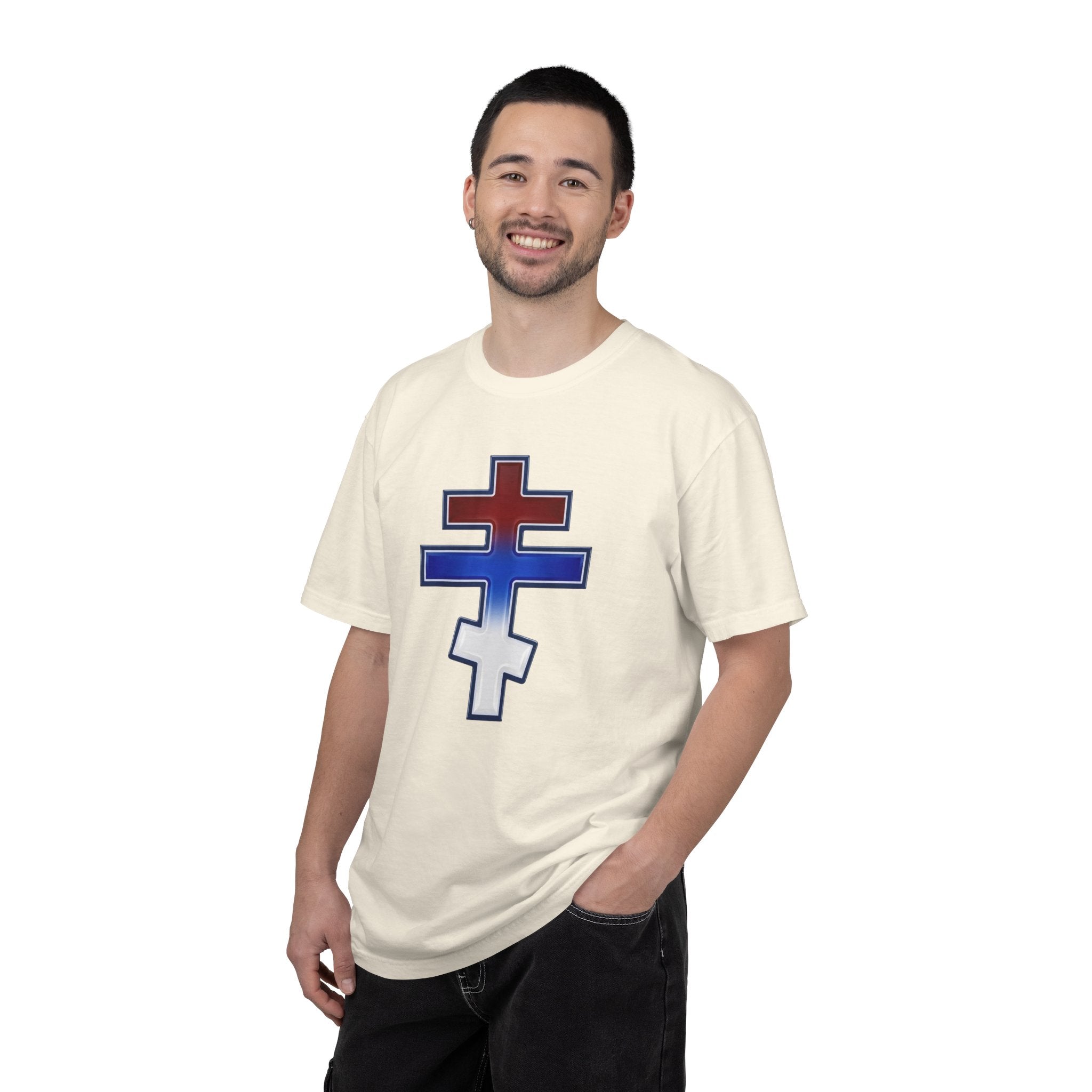 Serbian Orthodox Cross design on a heavyweight garment-dyed t-shirt
