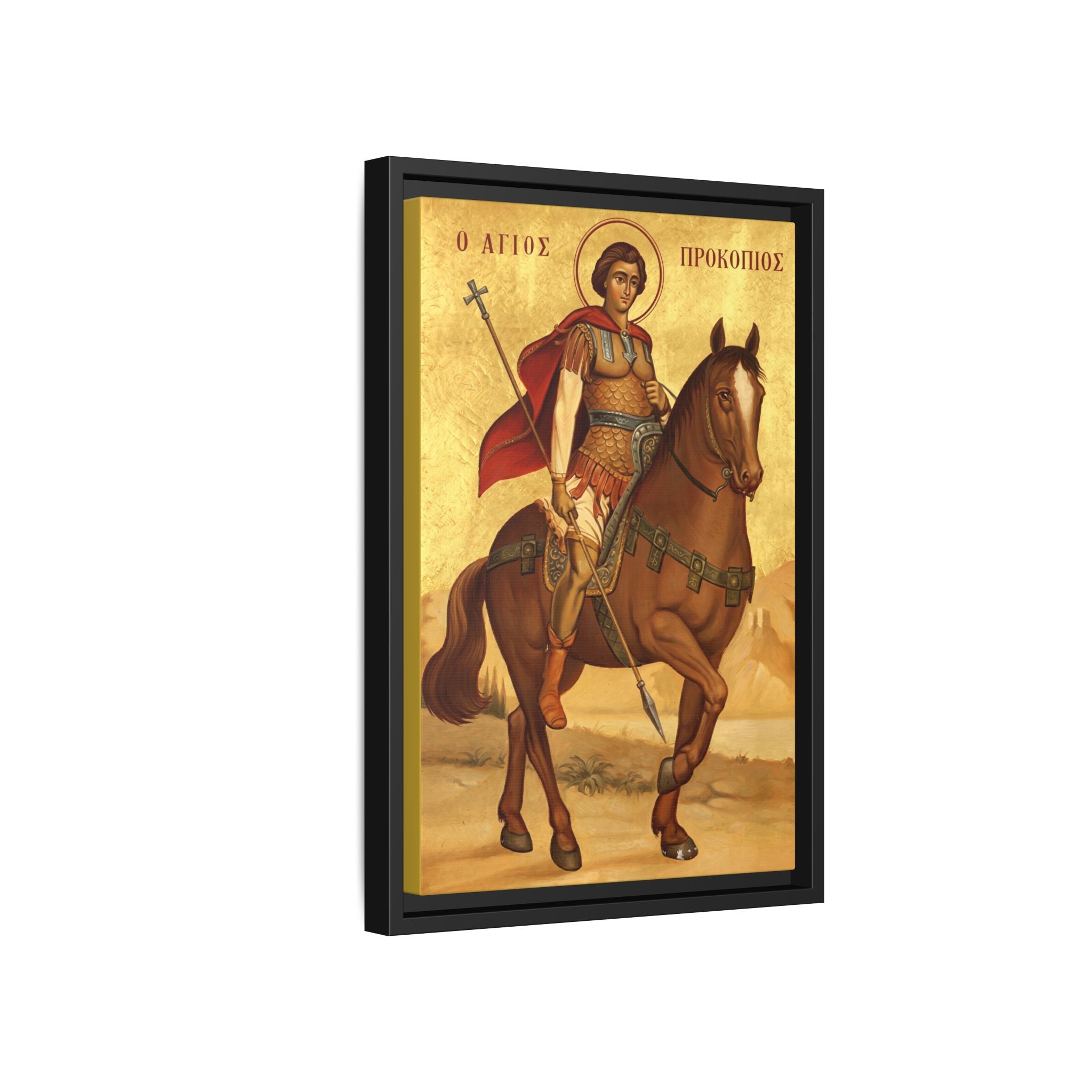 Framed canvas icon of Saint Procopius the Great Martyr, traditional Orthodox Christian artwork