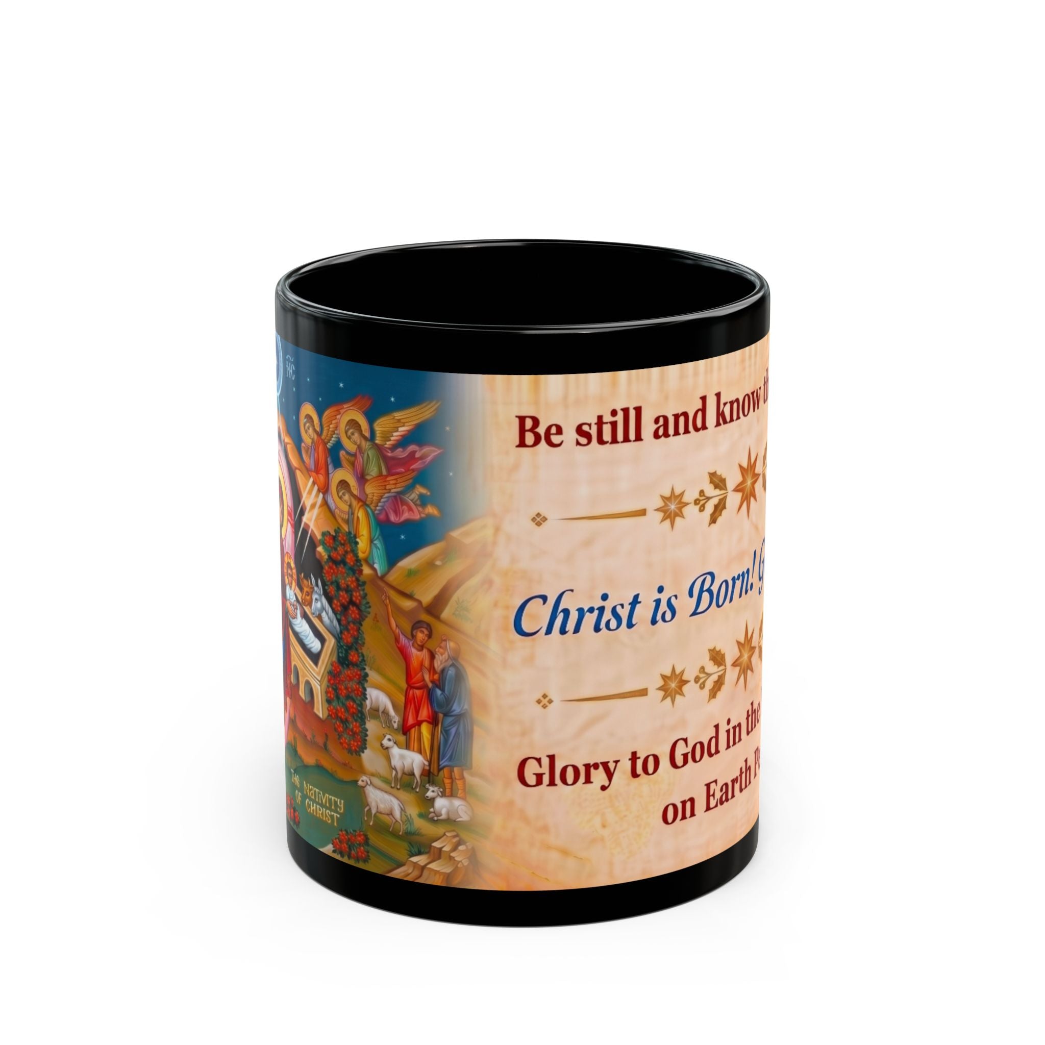 Nativity of Christ Orthodox Christian Black Coffee Mug — Orthodox Christian Mug