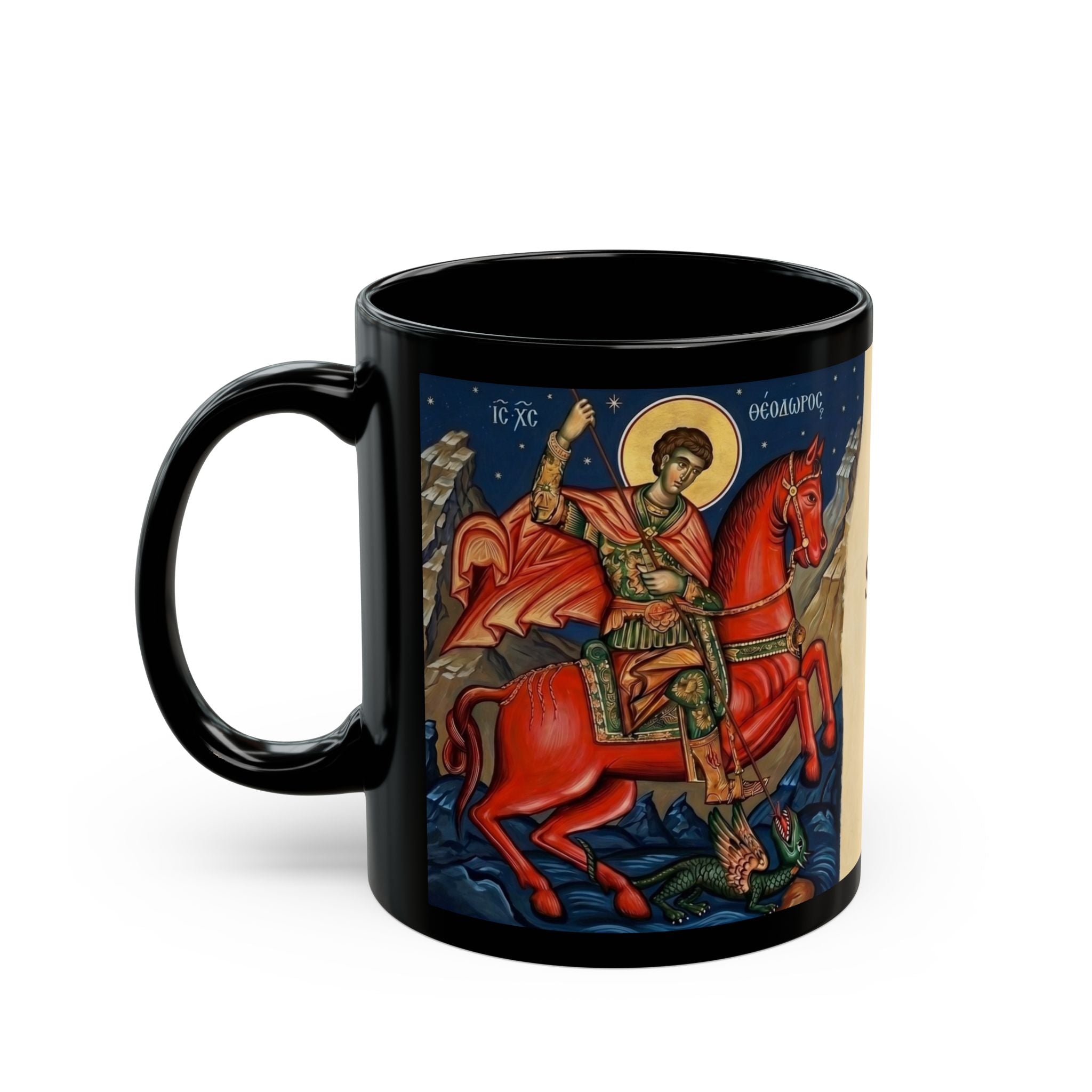 Saint Theodore Stratelates Orthodox Christian Black Coffee Mug — Orthodox Christian Gift