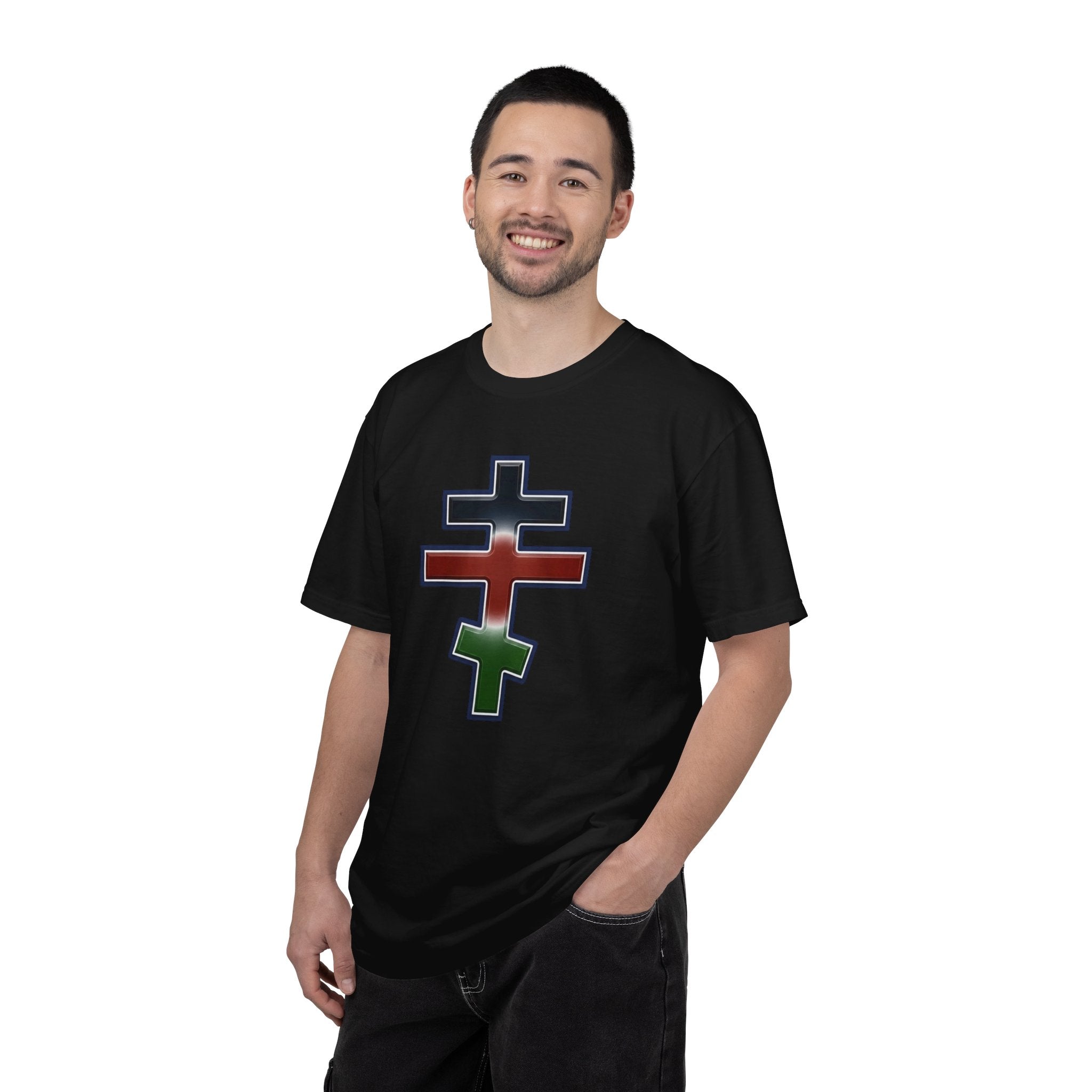 Kenyan Orthodox Cross design on a heavyweight garment-dyed t-shirt