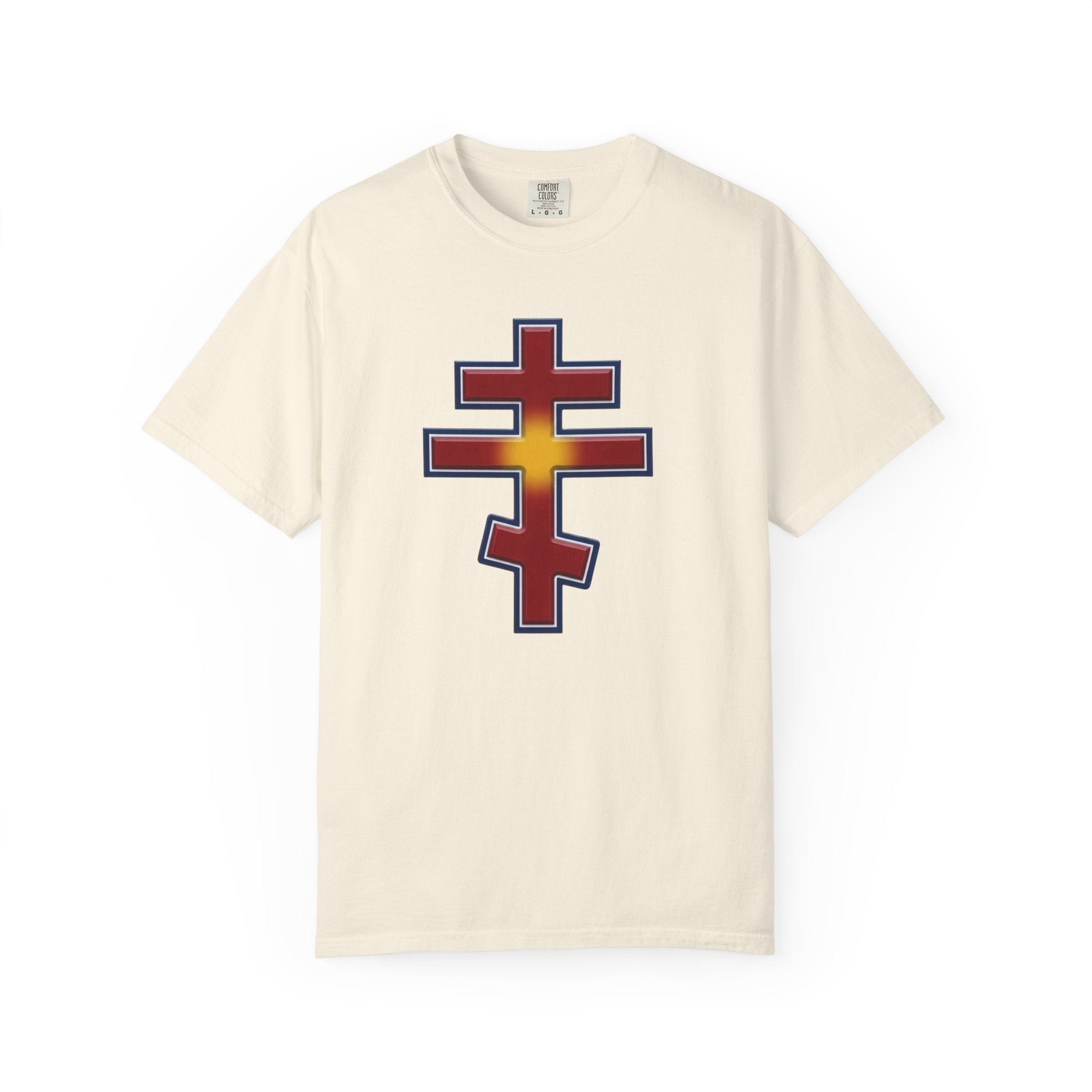 North Macedonian Orthodox Cross design on a heavyweight garment-dyed t-shirt