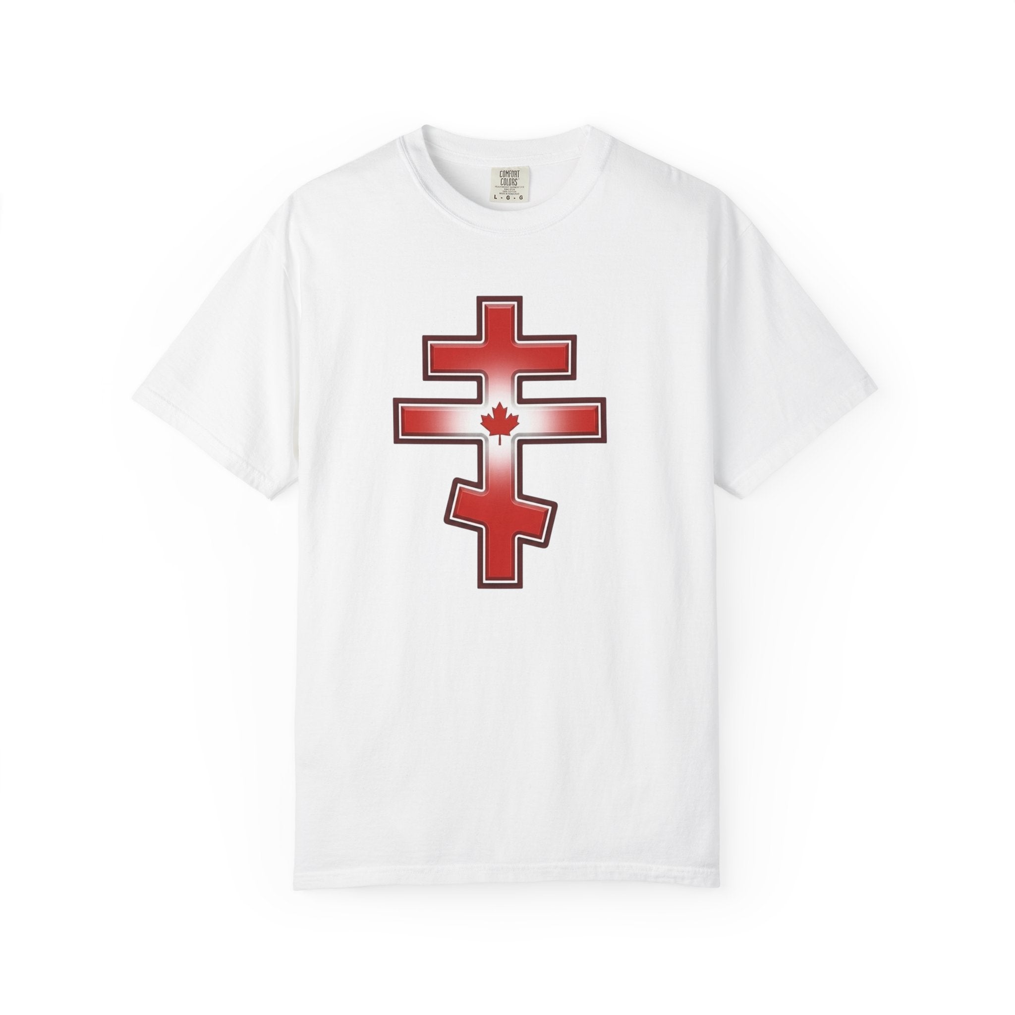 Canadian Orthodox Cross design on a heavyweight garment-dyed t-shirt