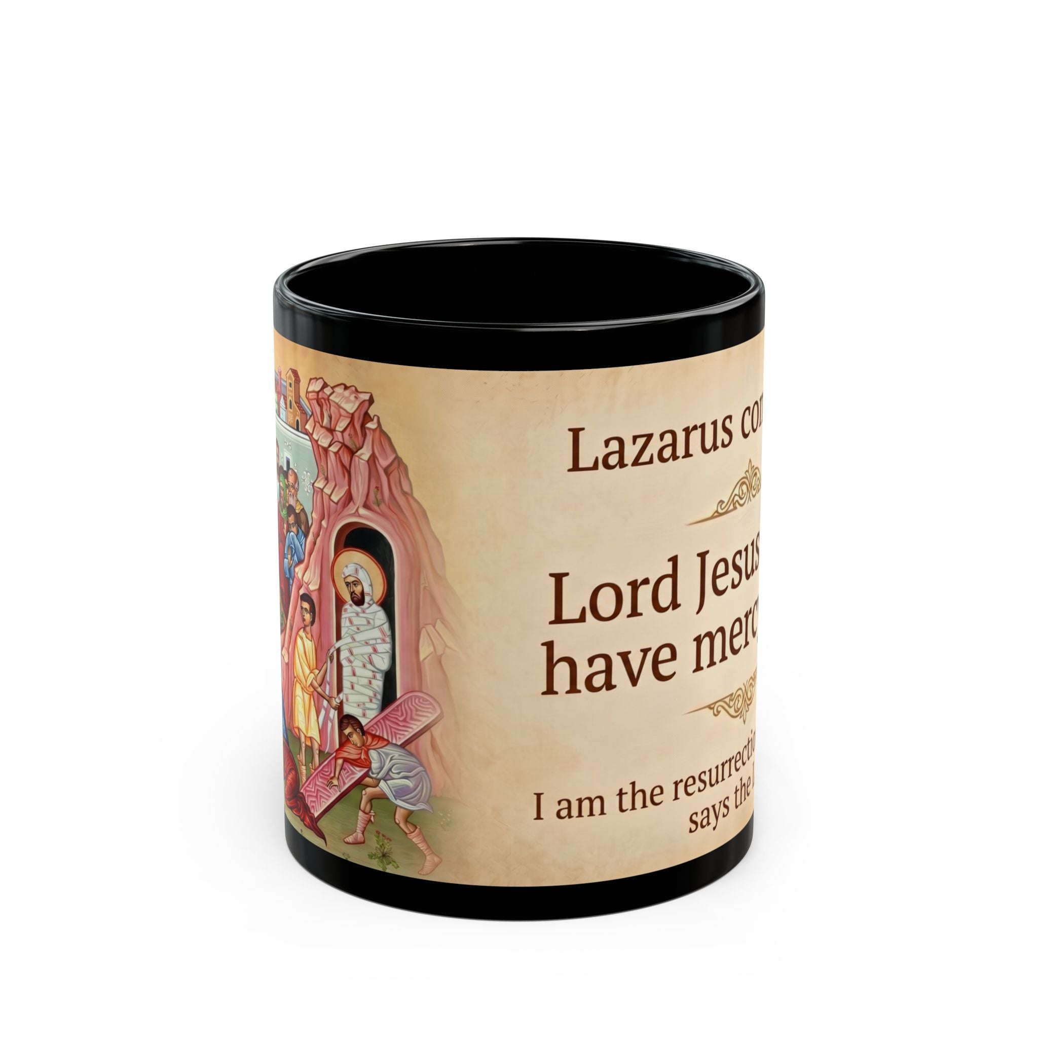 The Raising of Lazarus Black Coffee Mug