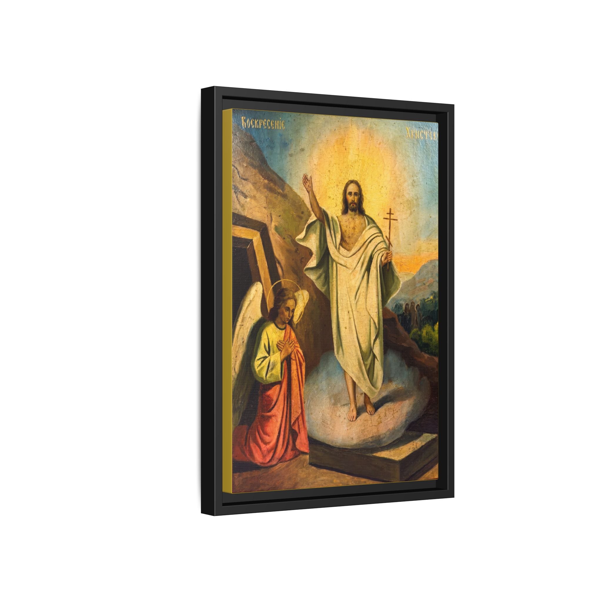 Framed canvas icon of Pascha Resurrection, traditional Orthodox Christian artwork