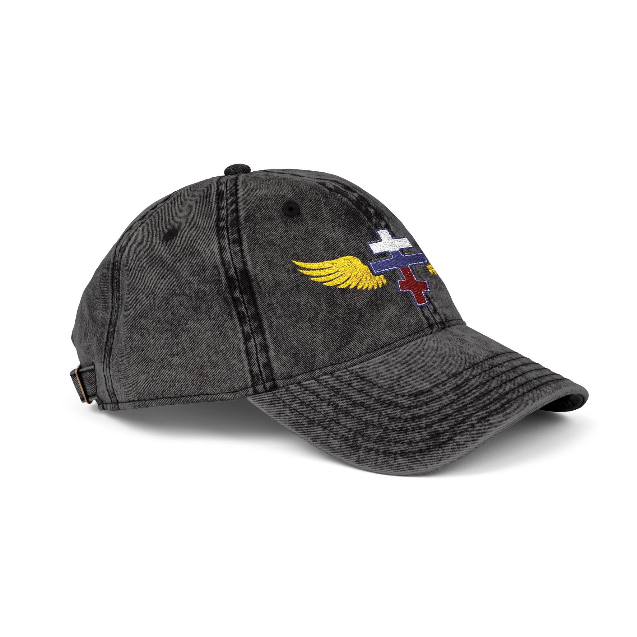 Russian Orthodox cross with wings embroidered on vintage cotton twill cap -- additional view 5