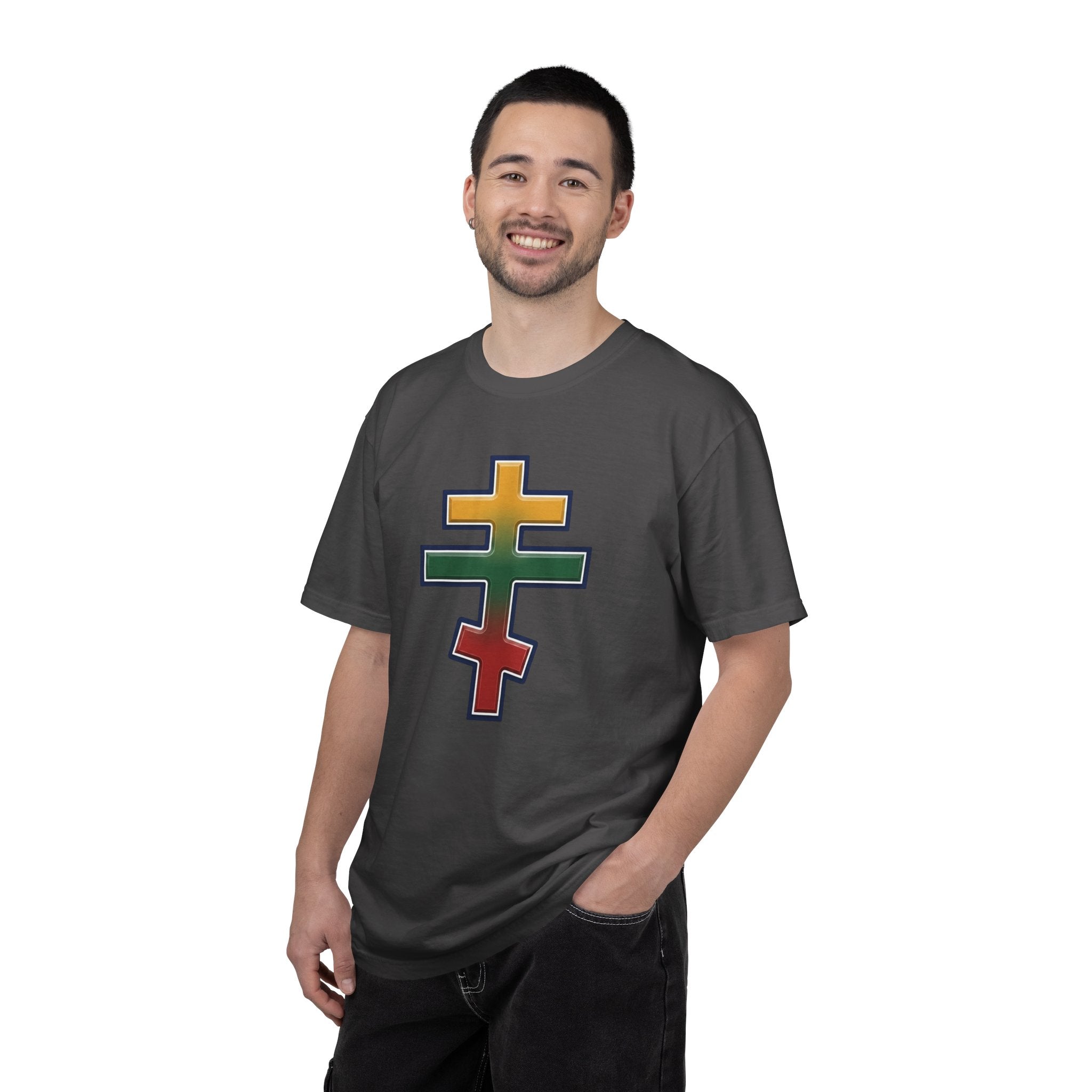 Lithuanian Orthodox Cross design on a heavyweight garment-dyed t-shirt