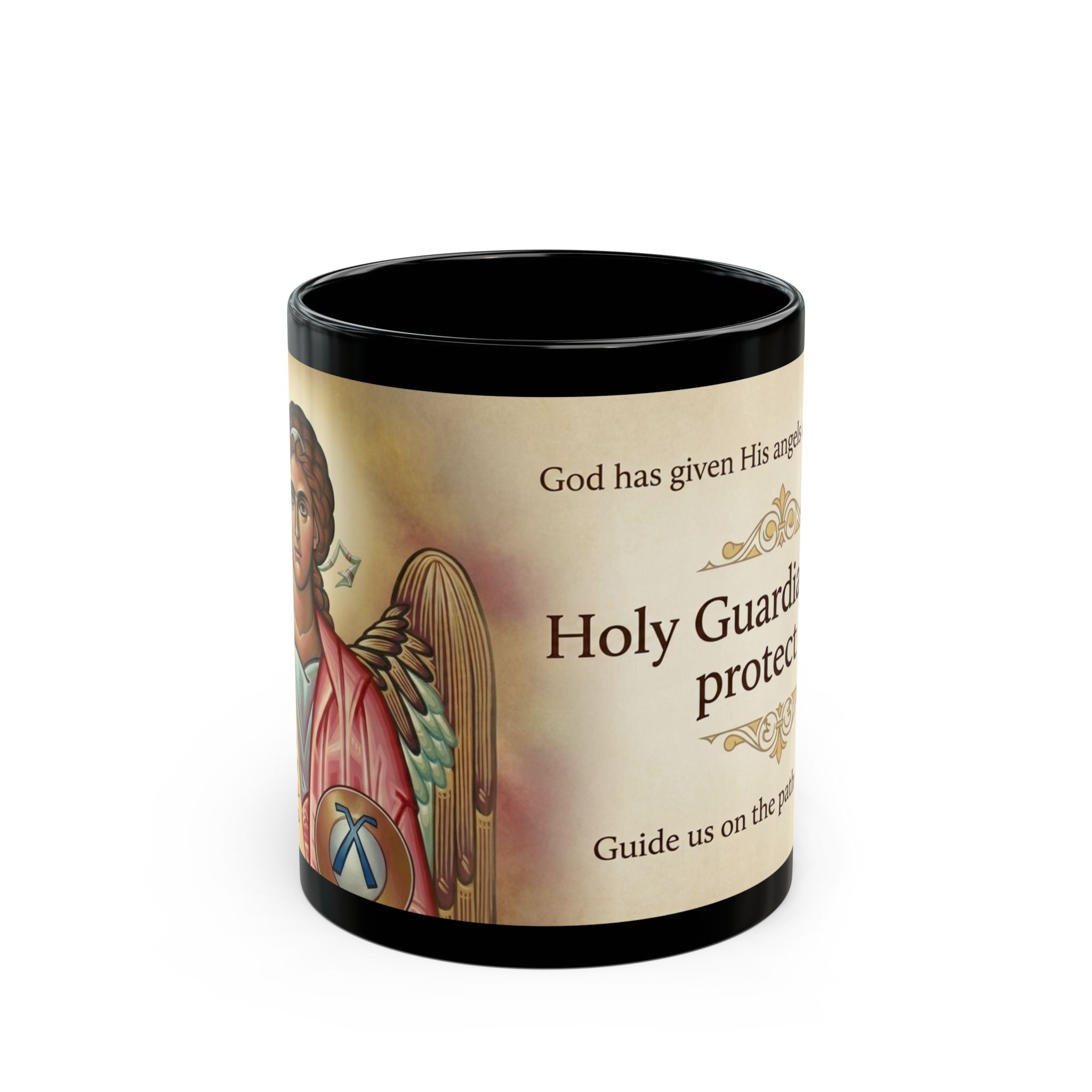 Guardian Angel Orthodox Christian Black Coffee Mug — Gift for Orthodox Christians