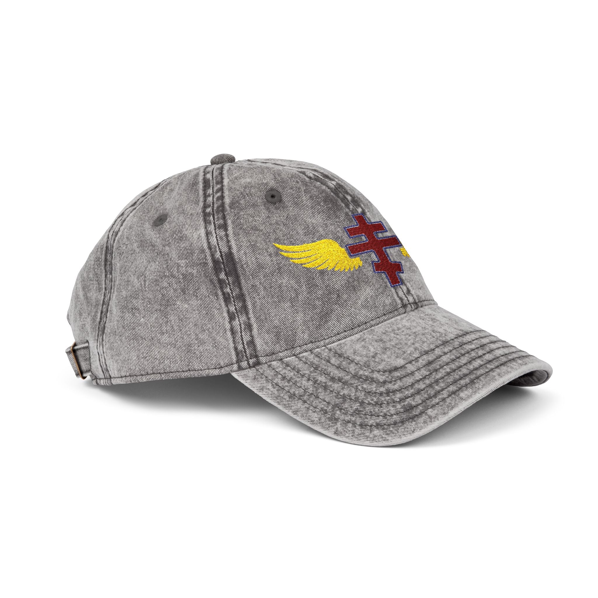 Macedonian Orthodox cross with wings embroidered on vintage cotton twill cap -- additional view 5