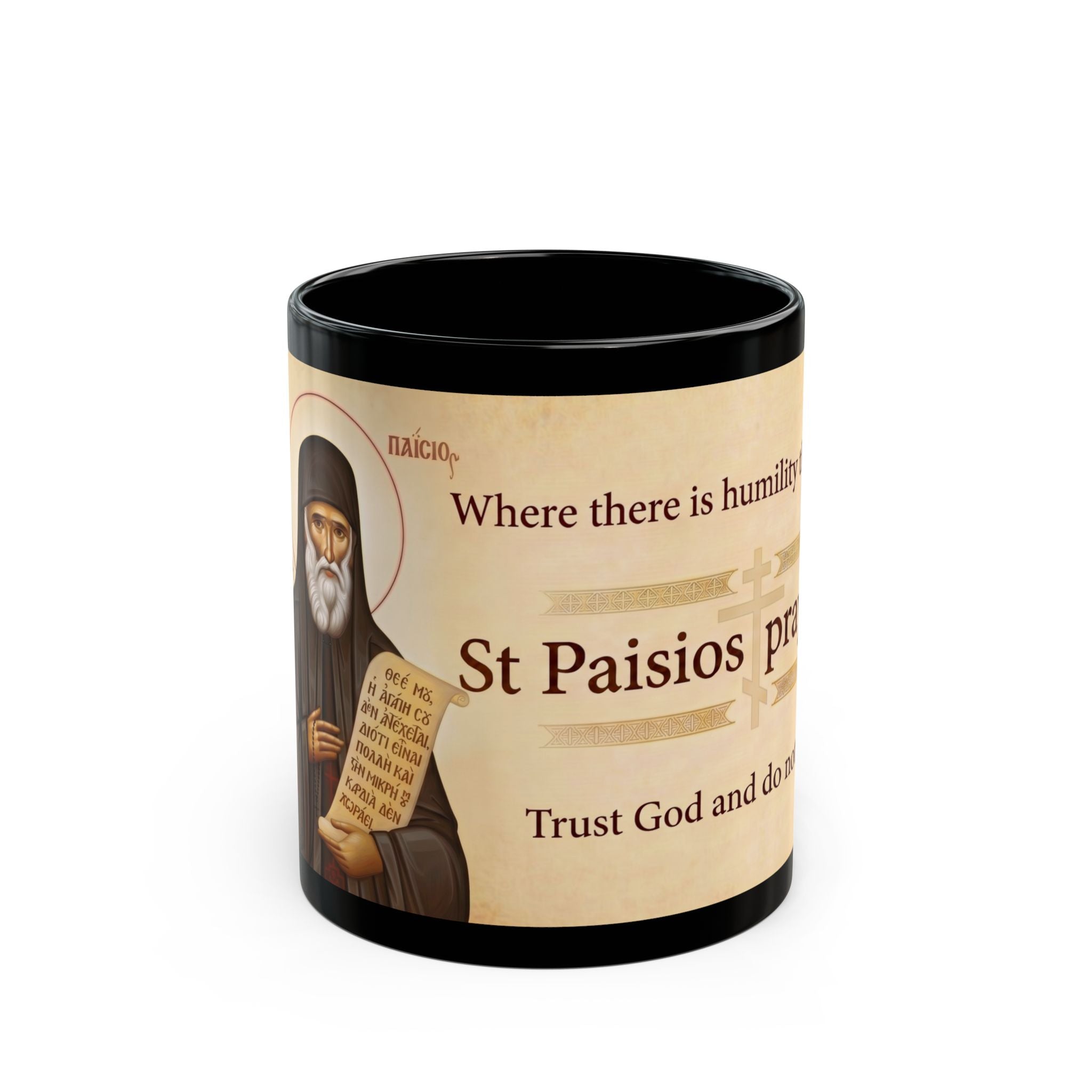 Saint Paisios the Athonite Orthodox Christian Black Coffee Mug — Orthodox Christian Mug