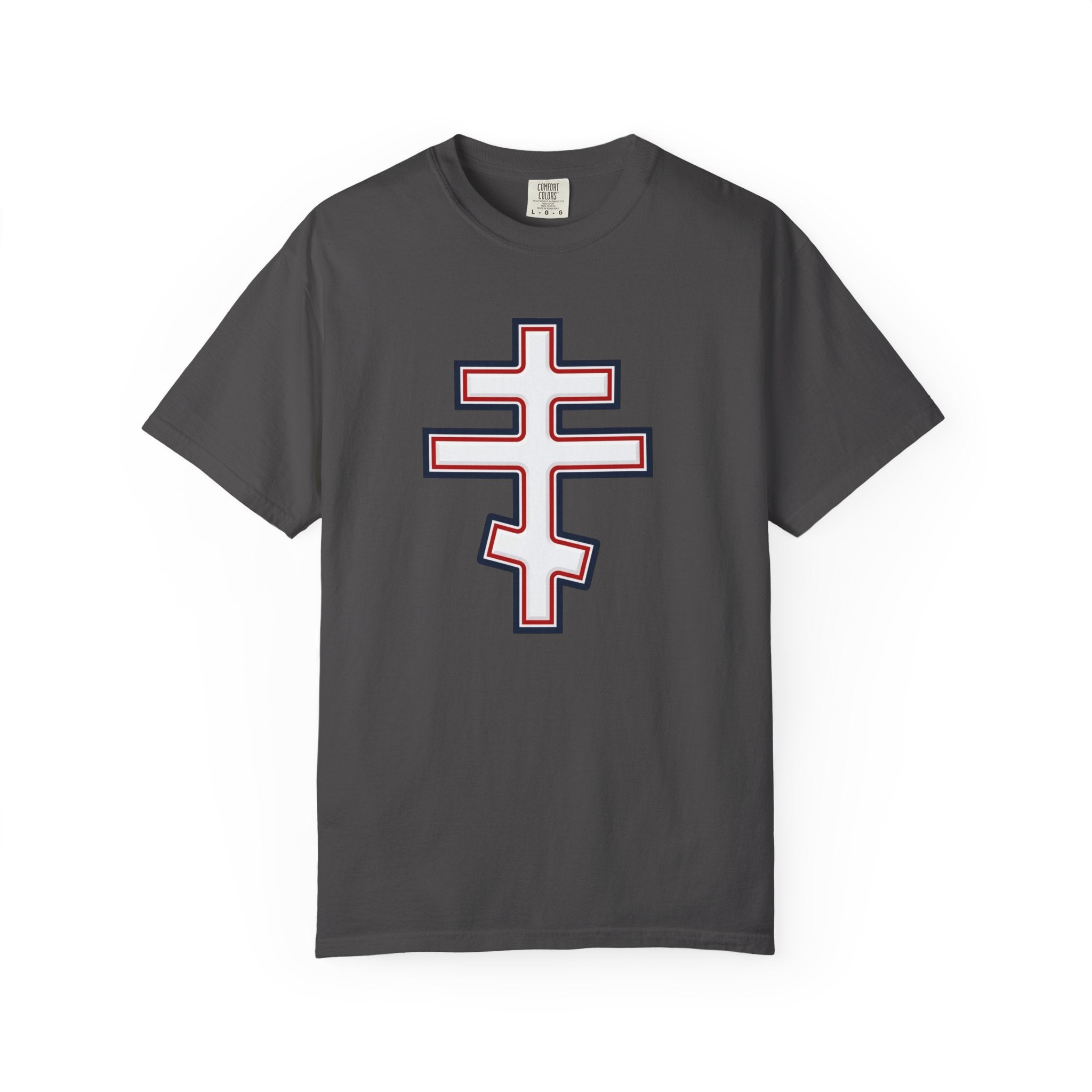 Georgian Orthodox Cross design on a heavyweight garment-dyed t-shirt