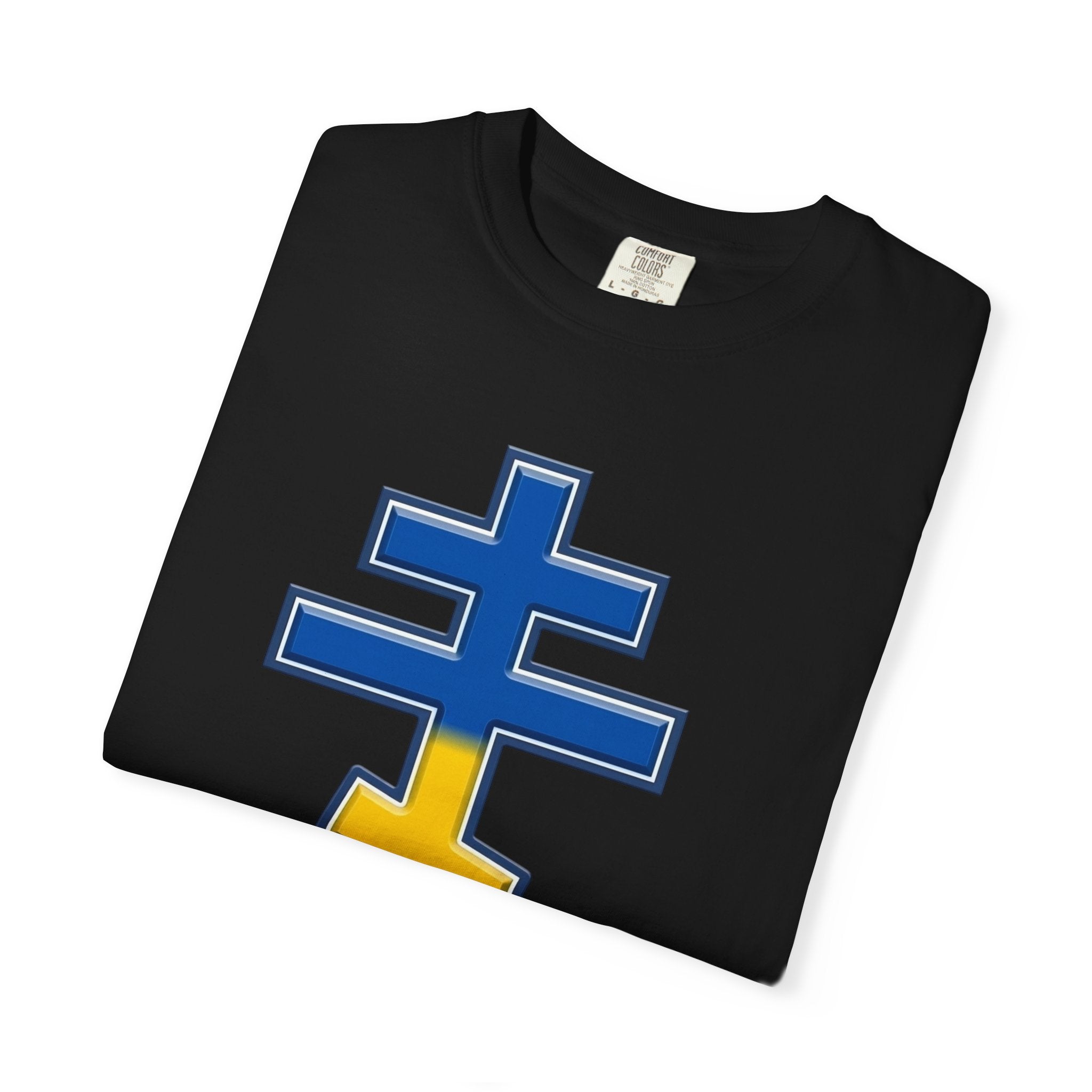 Ukrainian Orthodox Cross design on a heavyweight garment-dyed t-shirt