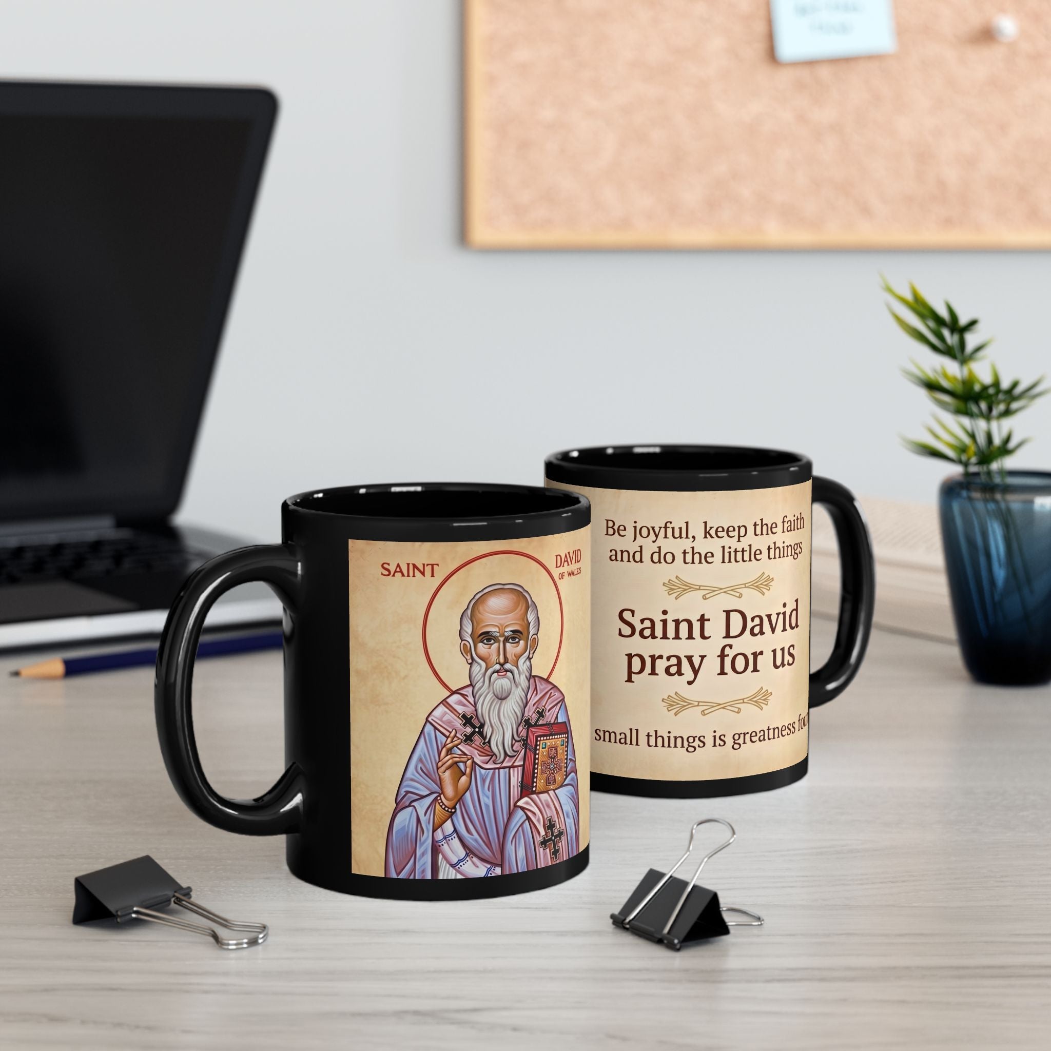 Saint David of Wales Black Coffee Mug