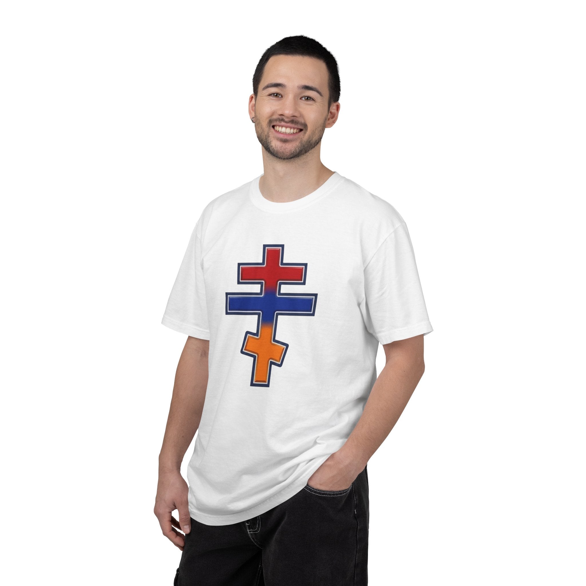 Armenian Orthodox Cross design on a heavyweight garment-dyed t-shirt