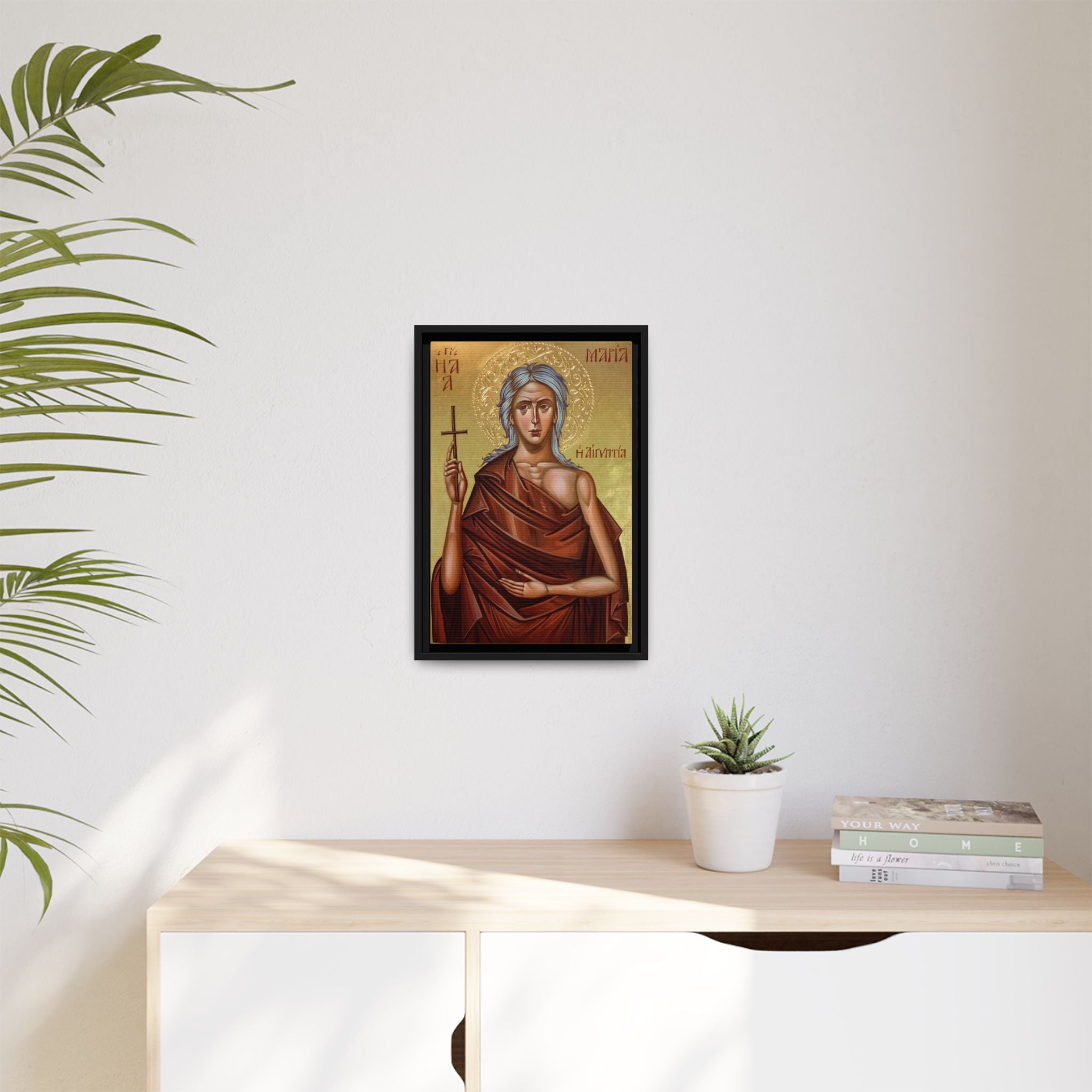 Framed canvas icon of Saint Mary of Egypt, traditional Orthodox Christian artwork