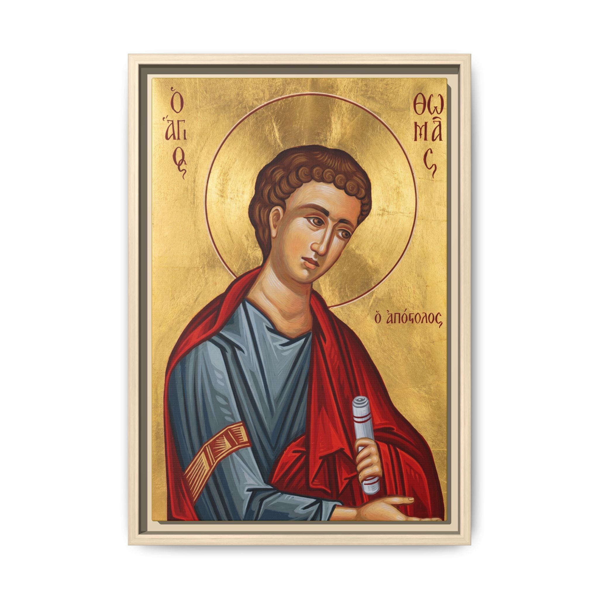 Framed canvas icon of Saint Thomas the Apostle, traditional Orthodox Christian artwork