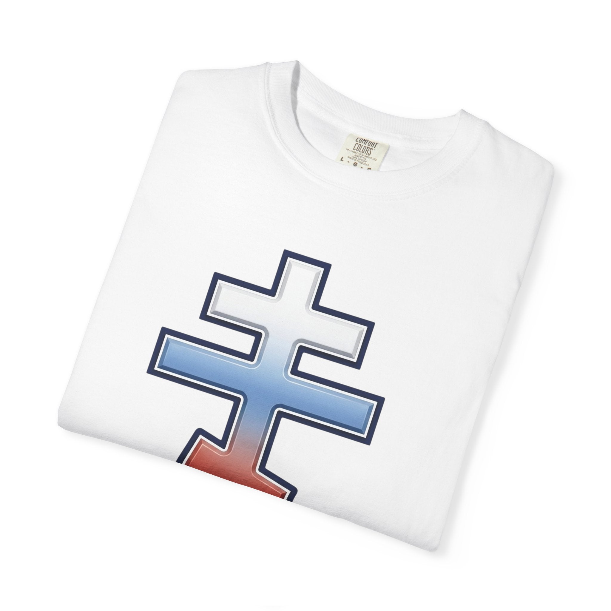 Slovak Orthodox Cross design on a heavyweight garment-dyed t-shirt