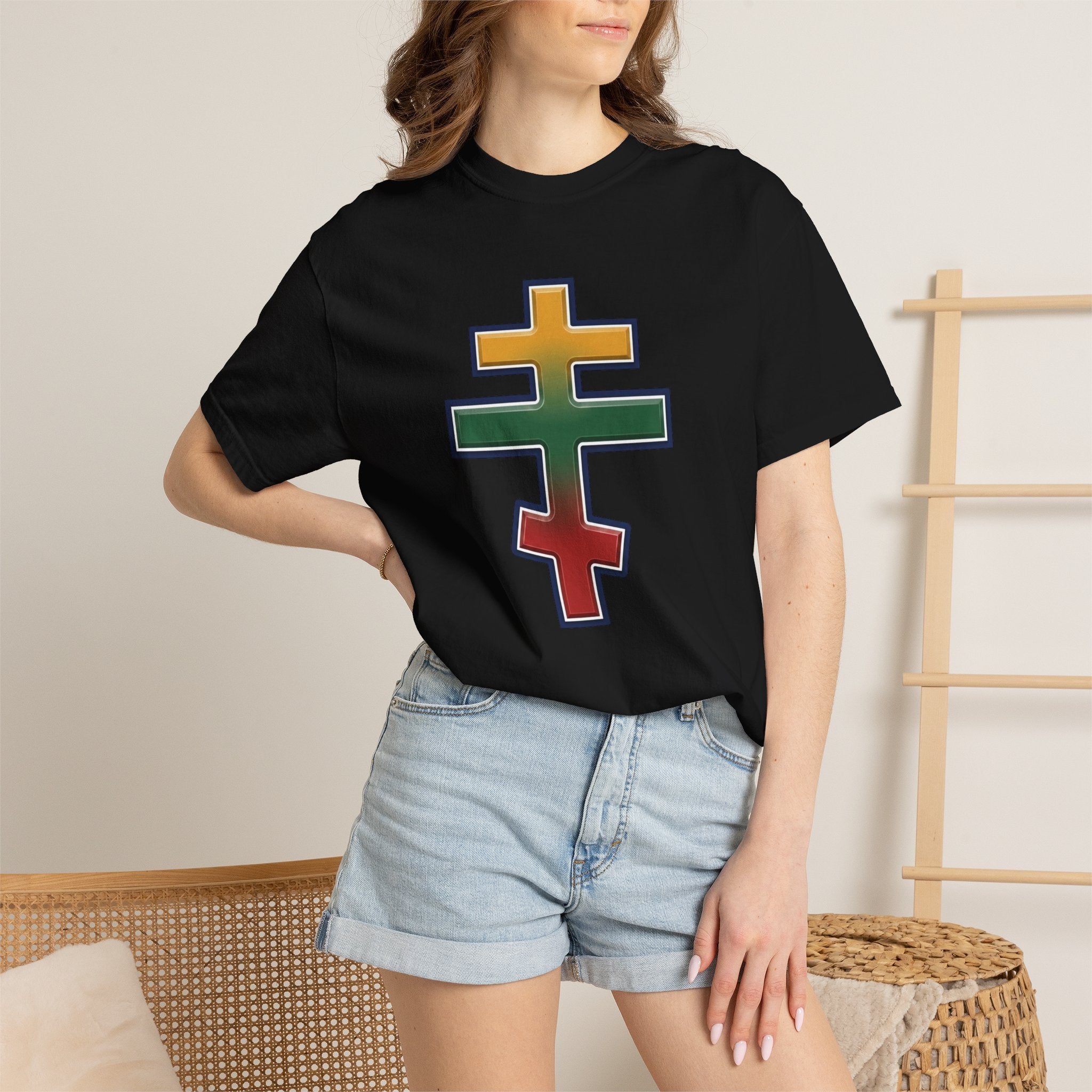 Lithuanian Orthodox Cross design on a heavyweight garment-dyed t-shirt
