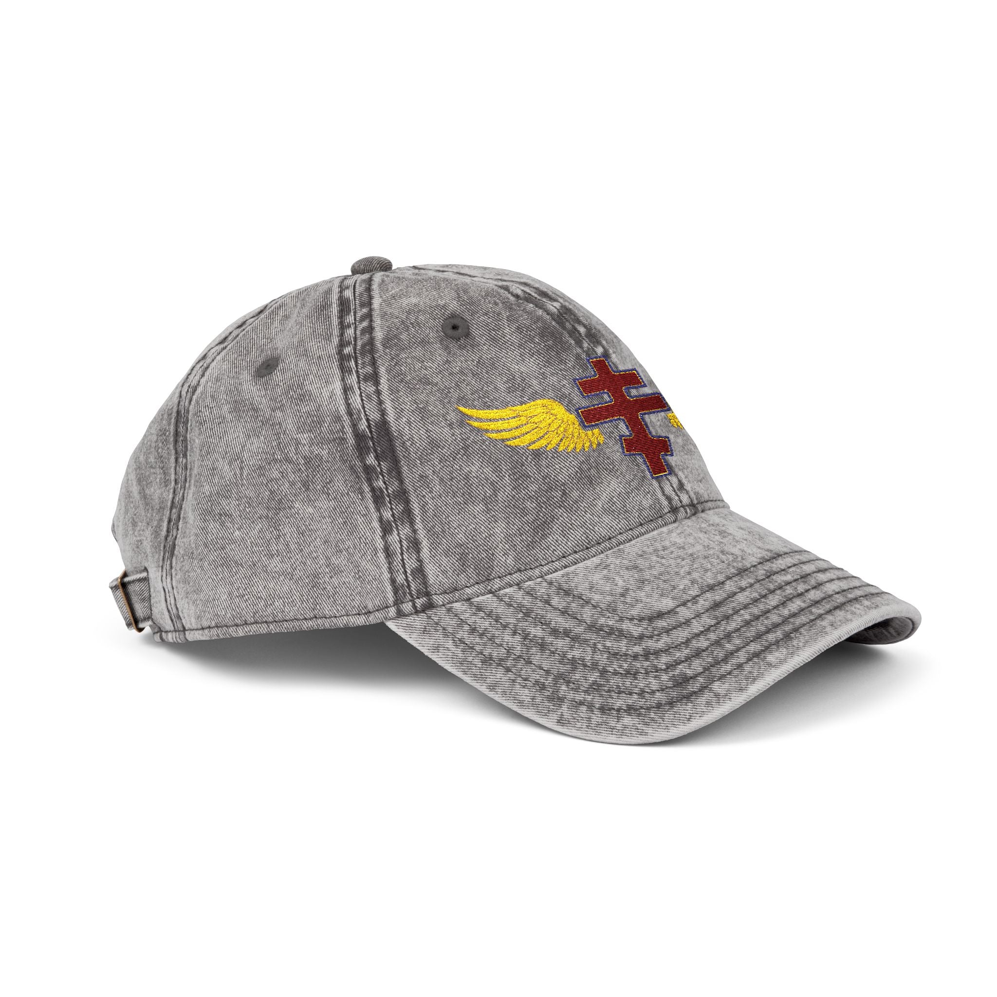 Antiochian Orthodox cross with wings embroidered on vintage cotton twill cap -- additional view 8