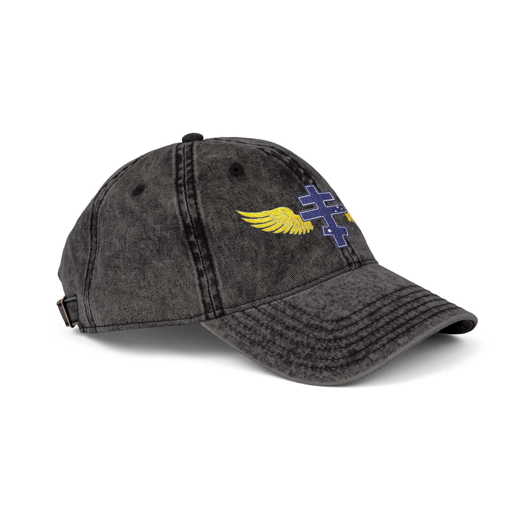 Australian Orthodox cross with wings embroidered on vintage cotton twill cap -- additional view 5