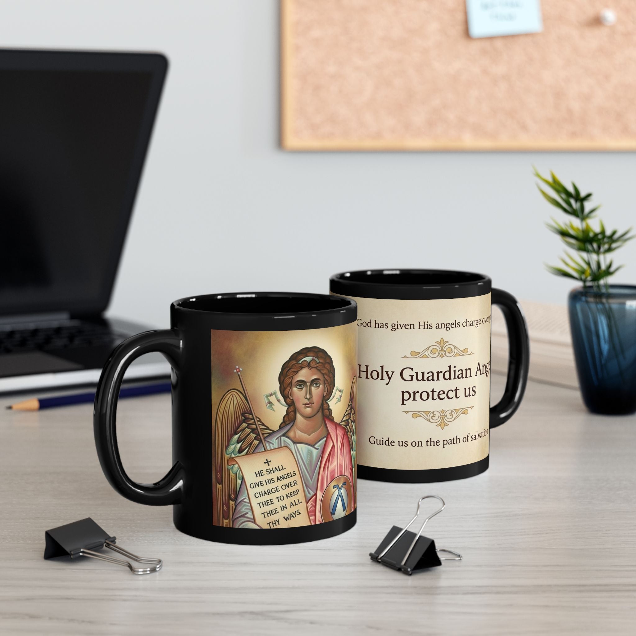 Guardian Angel Orthodox Christian Black Coffee Mug — Christian Gift Idea