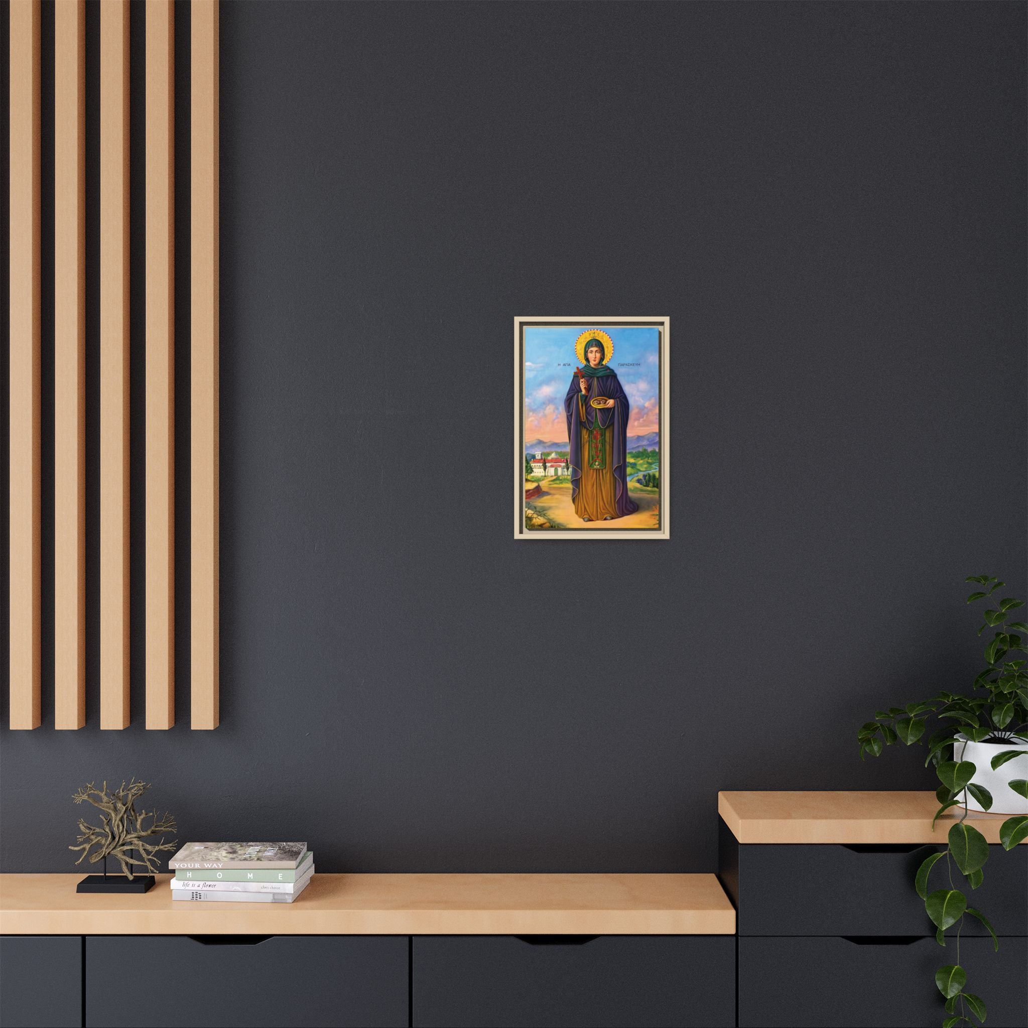 Framed canvas icon of Saint Paraskeva Petka, traditional Orthodox Christian artwork